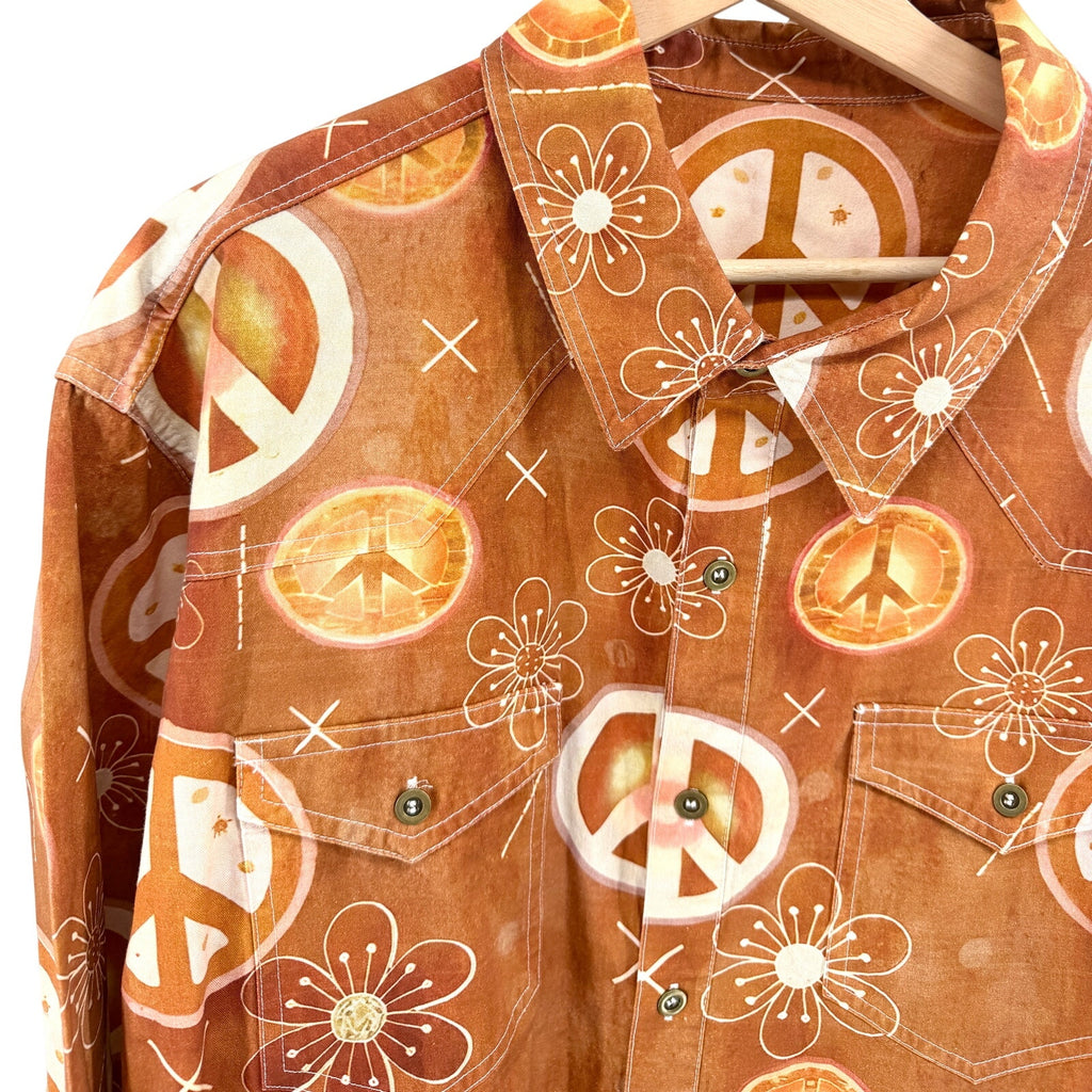 Ocher 100% Cotton Peace Sign Western Button Shirt