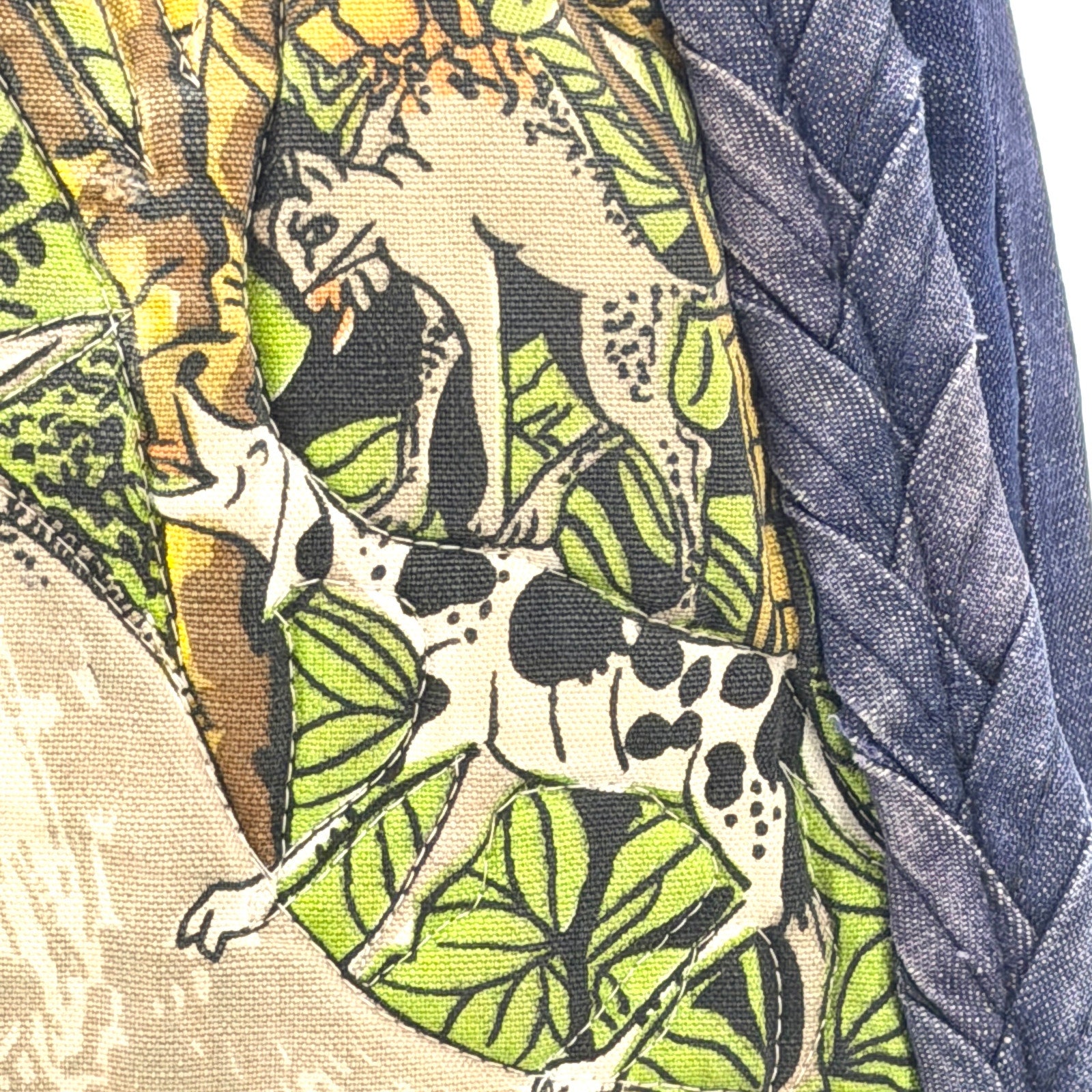 Vintage 70s Custom Denim Bremen Town Musicians Novelty Print Flap Shoulder Bag