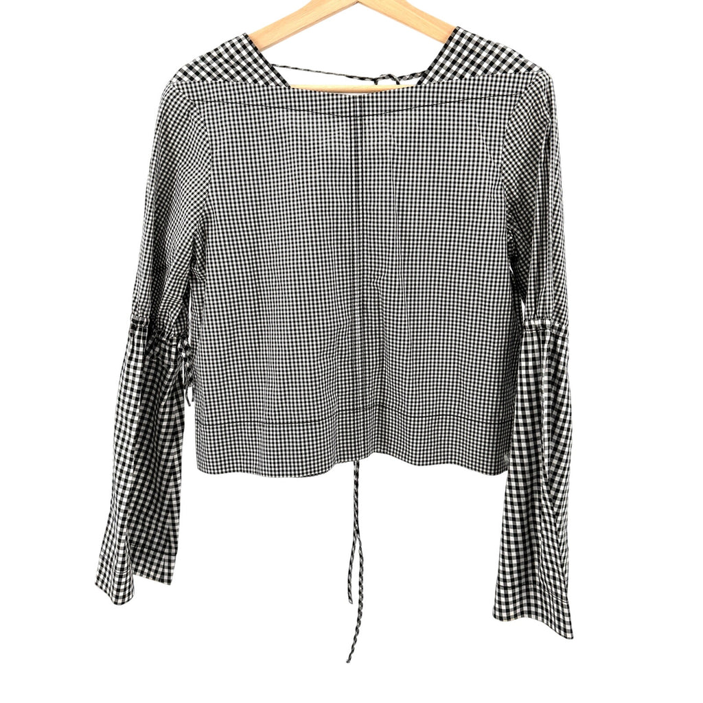 Derek Lam 10 Crosby Black White Gingham 100% Cotton Tie Detail Blouse