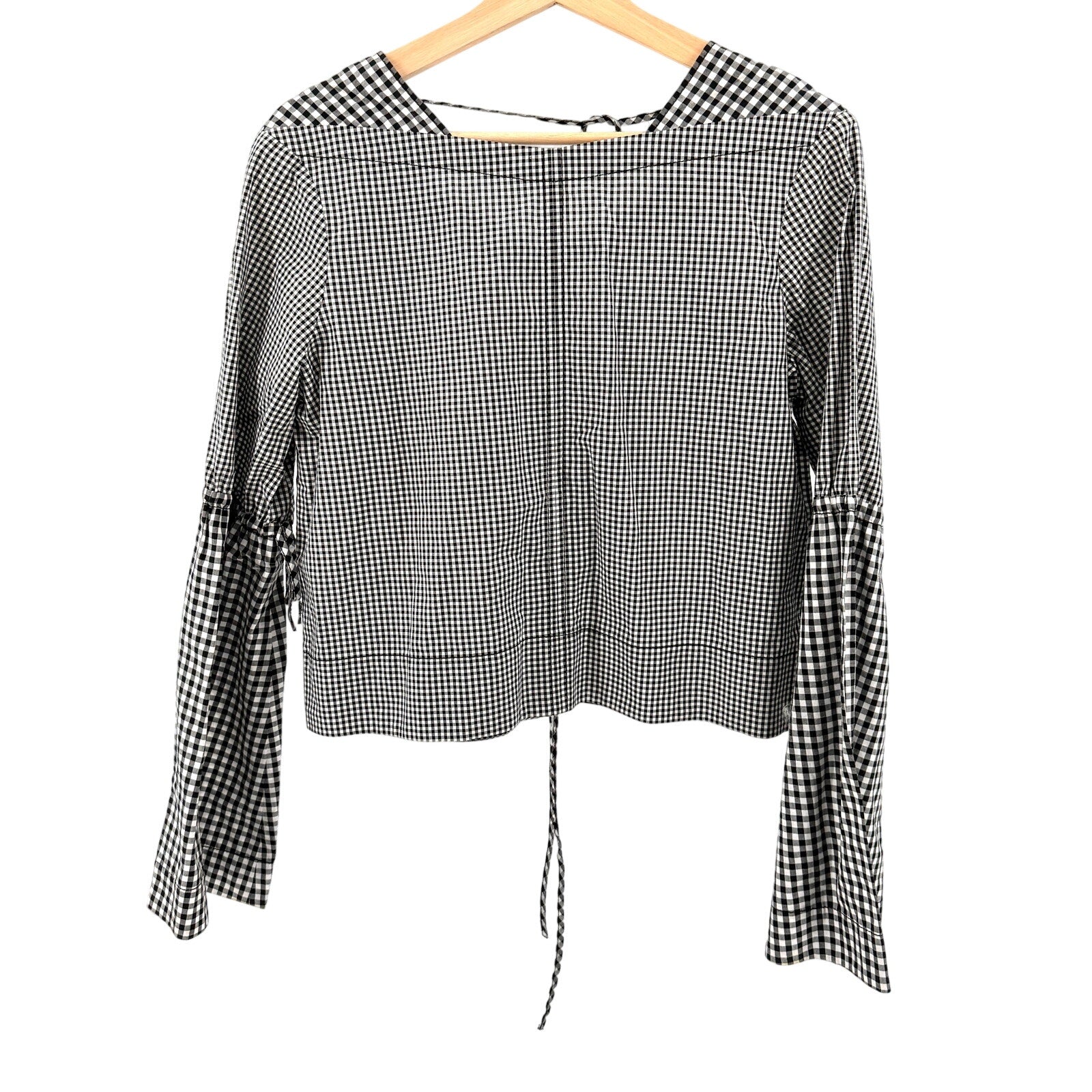 Derek Lam 10 Crosby Black White Gingham 100% Cotton Tie Detail Blouse
