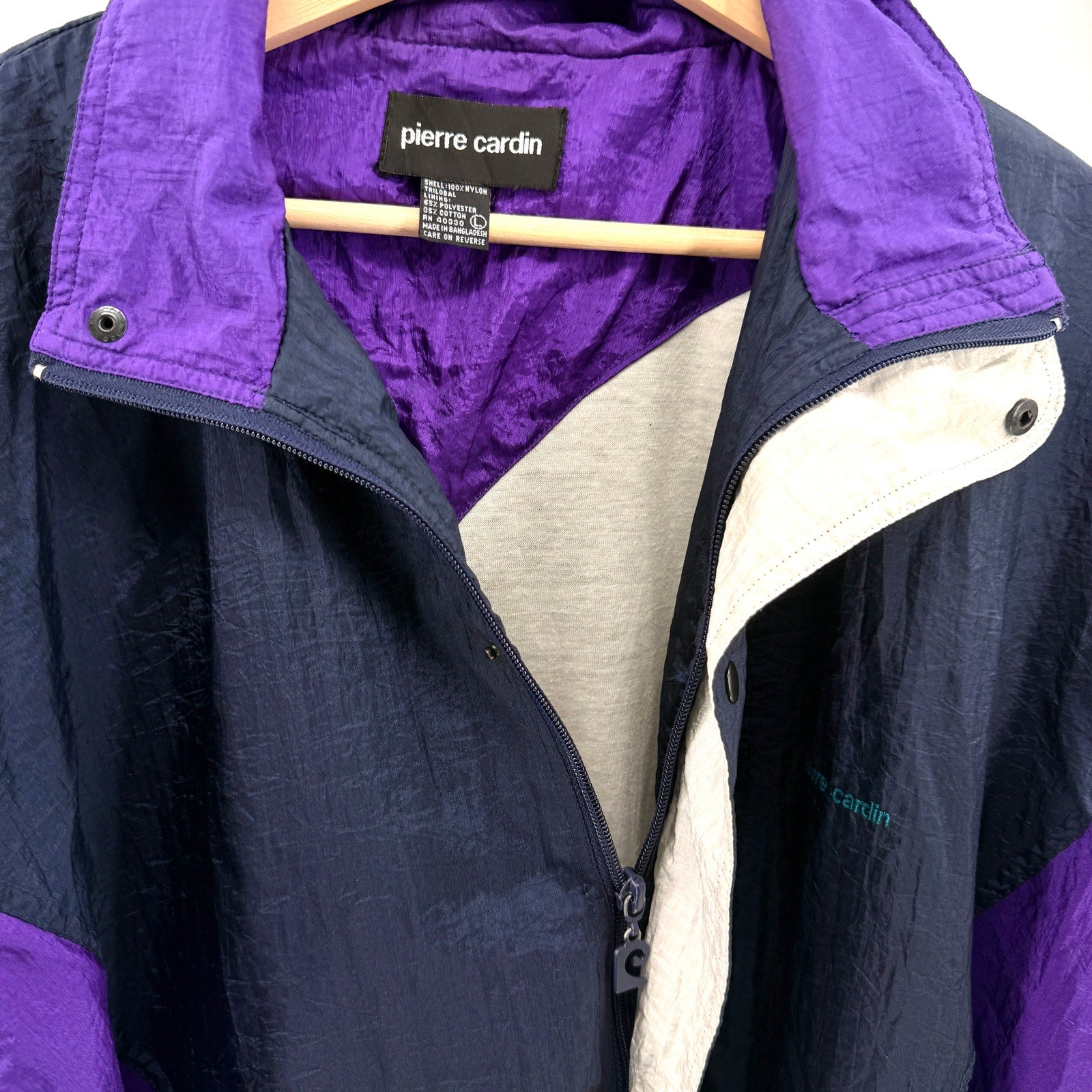 Vintage 80s Pierre Cardin Purple Teal Navy Colorblock Nylon Windbreaker Jacket