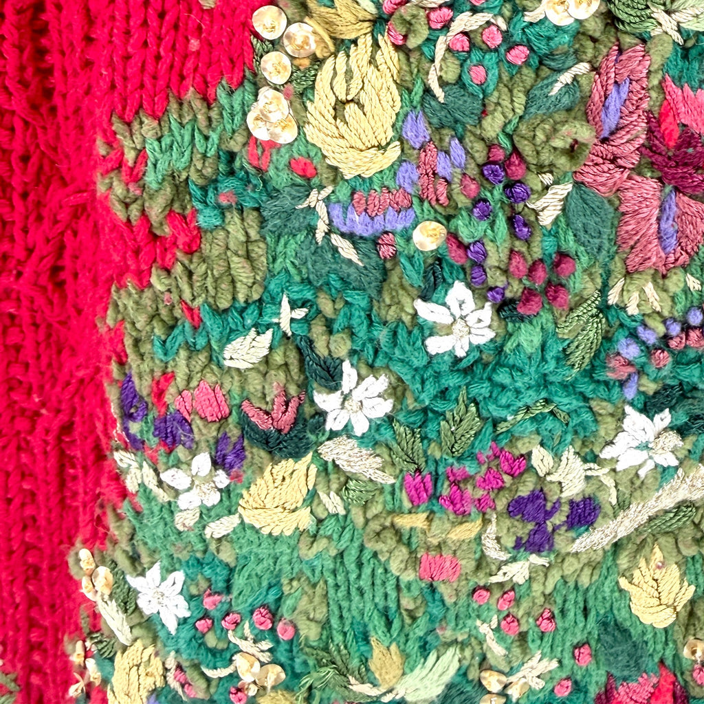 Vintage 90s Tiara International Red Ugly Christmas Tree Beaded Sweater