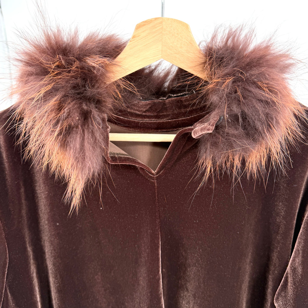 Vintage Y2K Double D Ranch Brown Velvet Genuine Fur Collar Skirt Suit Set