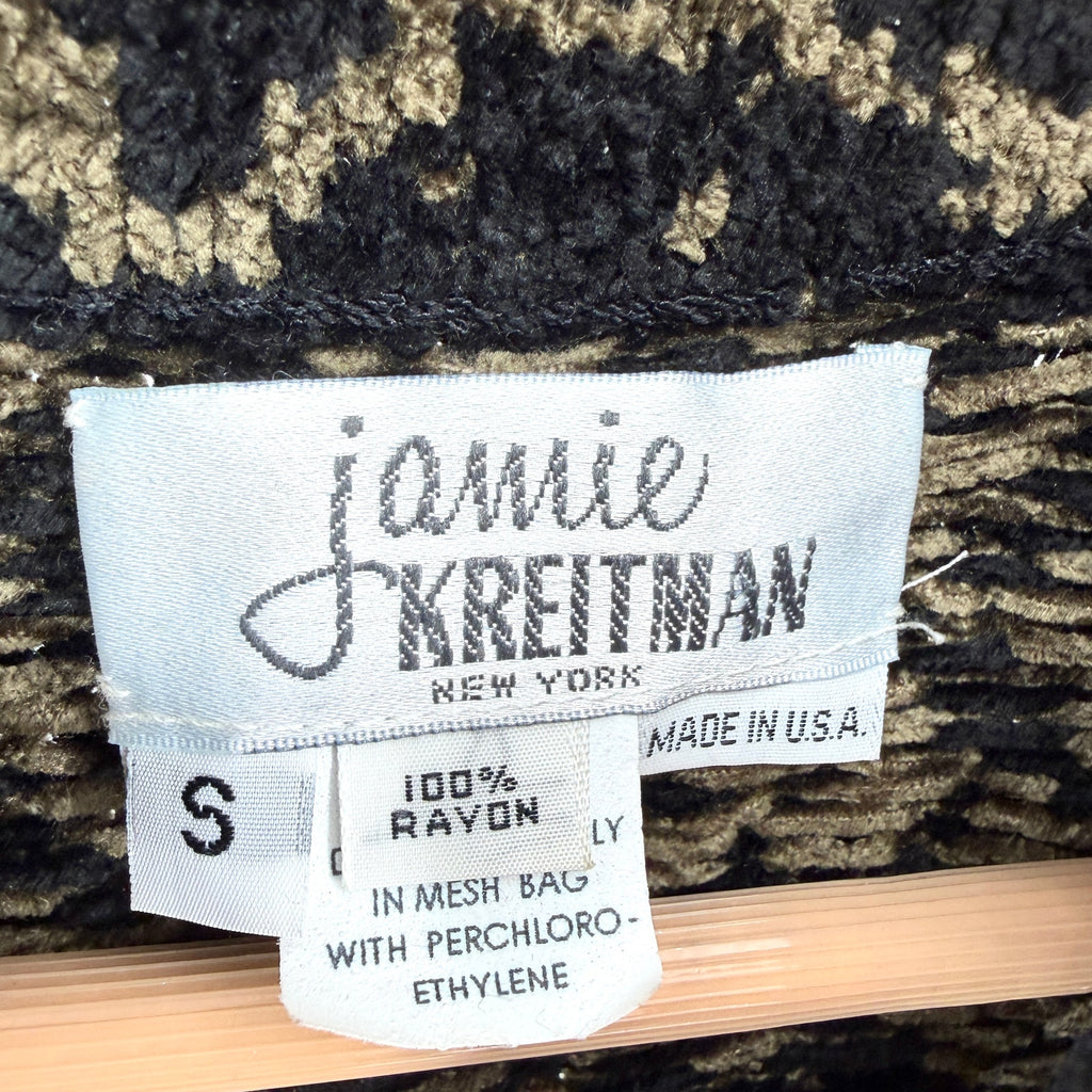 Vintage 90s Jamie Kreitman Olive Black Leopard Chenille Full Zip Sweater Vest