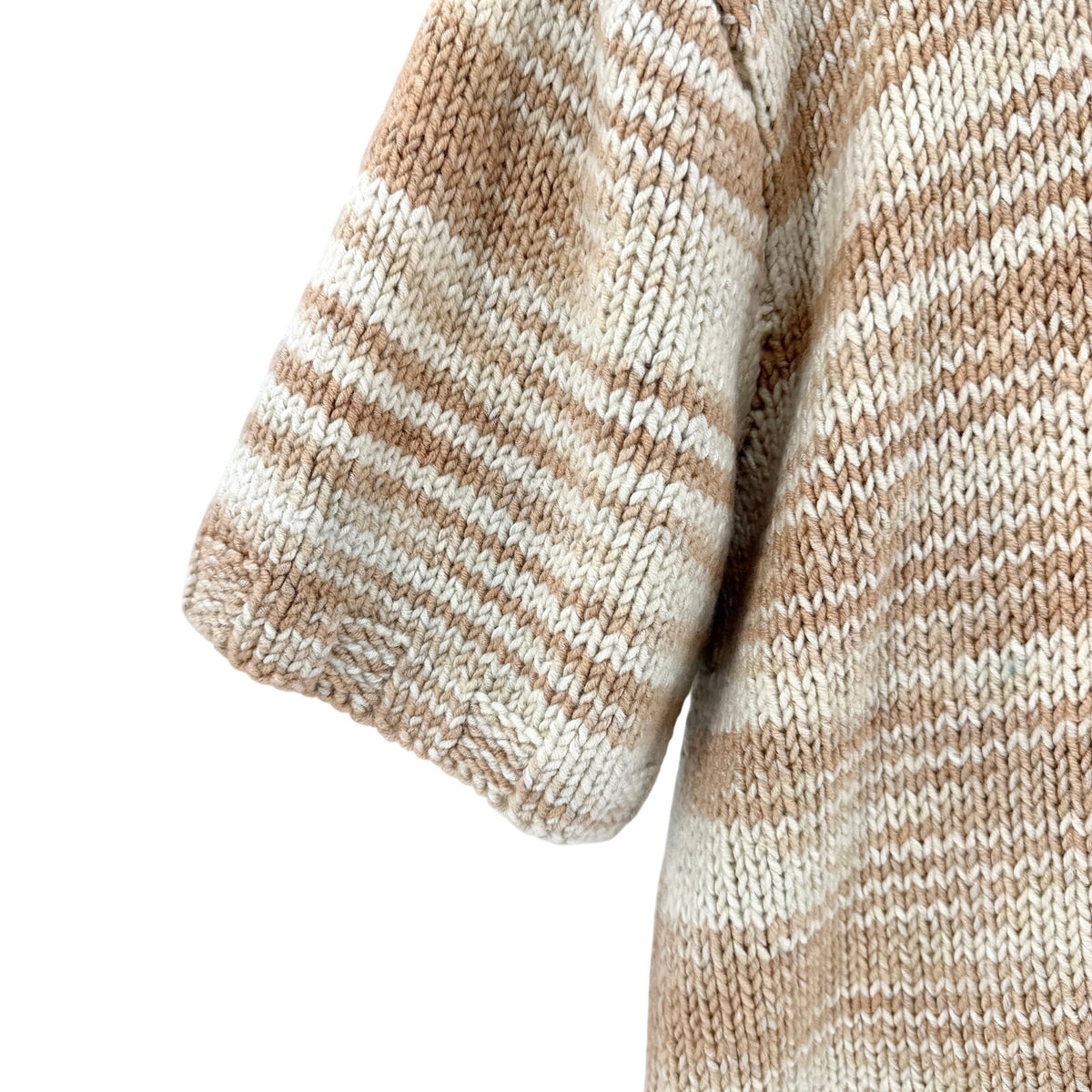 Vintage 80s Handmade Beige Cream Striped Scoop Neck Short Sleeve Sweater