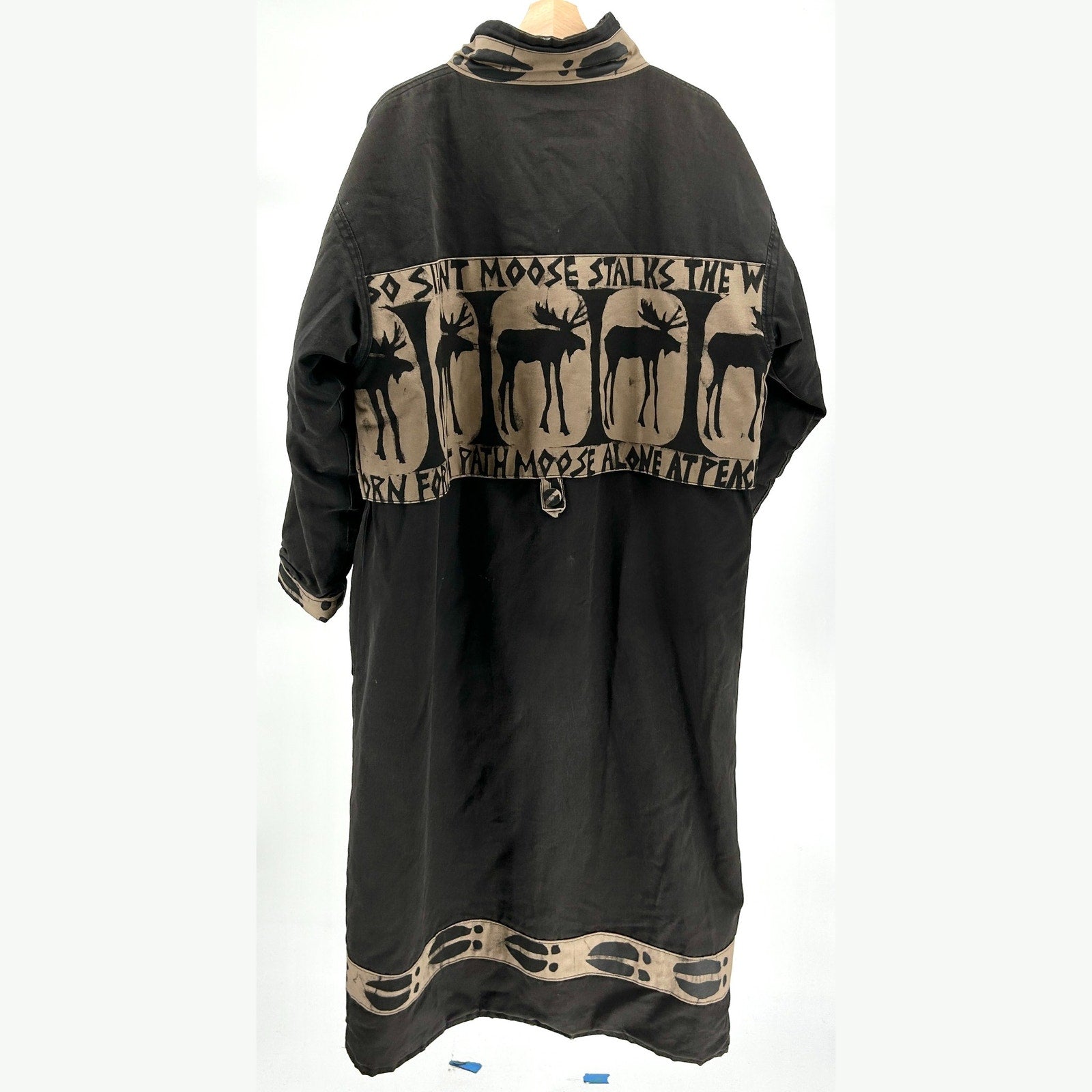 Vintage 90s Babes in the Woods Black Moose Print Duffle Coat