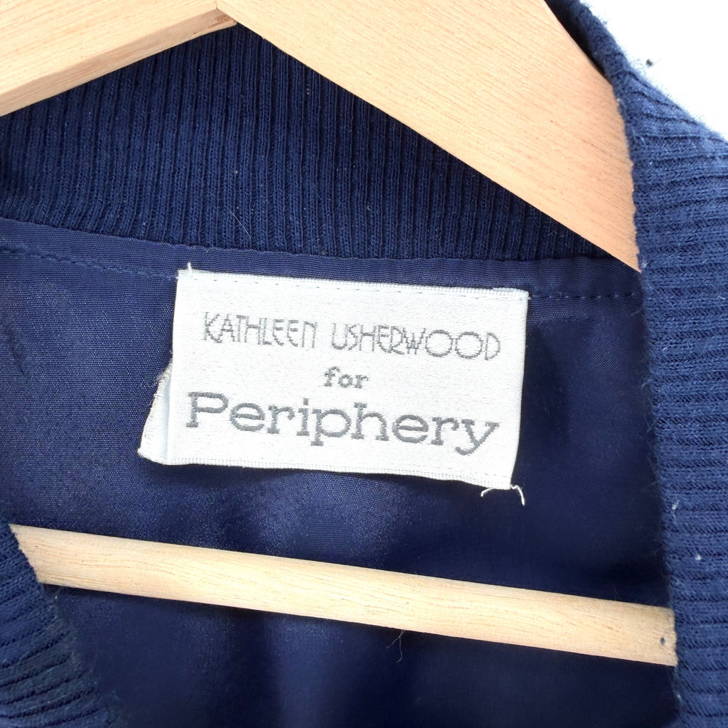Vintage 80s Periphery Navy Nautical Anchor Crest Print Bomber Jacket