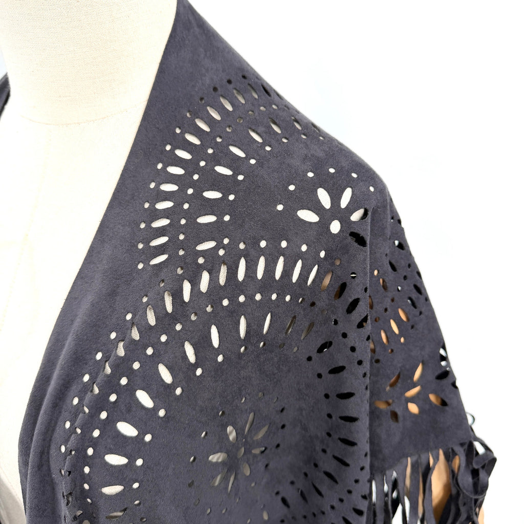 Choies Black Laser Cut Fringe Ruana Shawl
