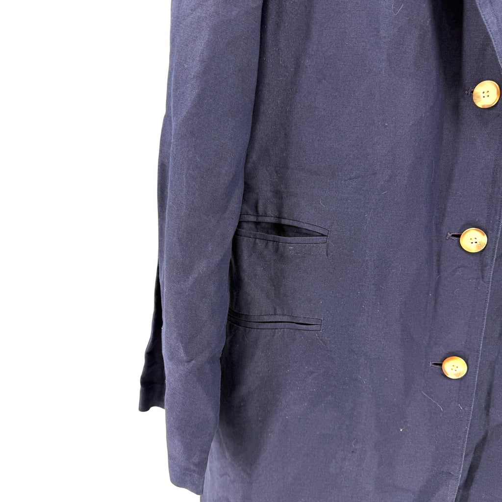 Vintage 90s Ann Taylor Navy Linen Rayon Blend Maxi Duster Coat