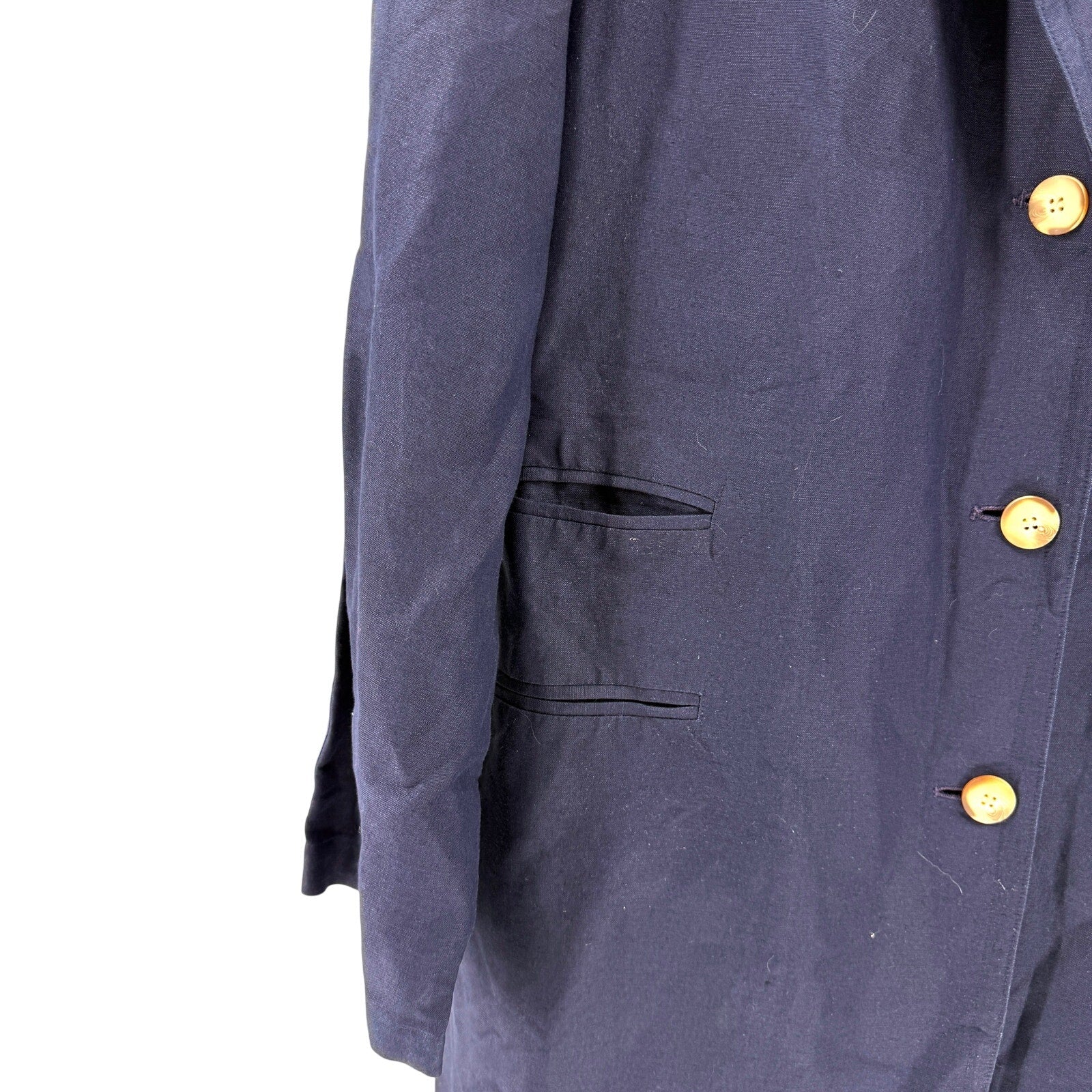 Vintage 90s Ann Taylor Navy Linen Rayon Blend Maxi Duster Coat