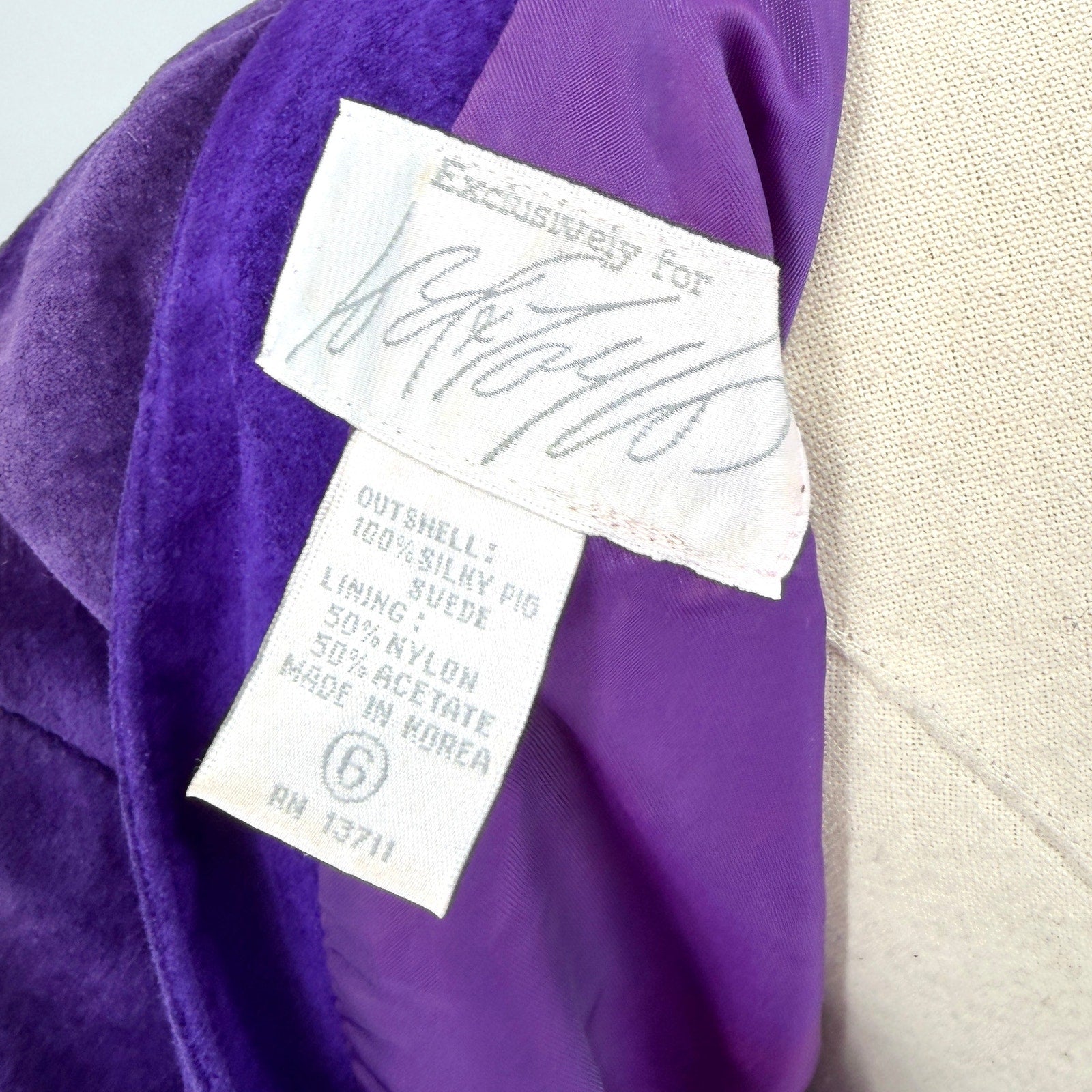Vintage 80s Lord & Taylor Purple Genuine Suede Ruched Waist Pencil Dress