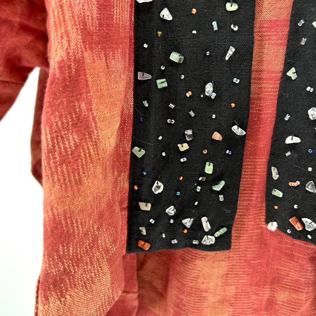 Vintage 90s Thai Handmade Red Bejeweled Kimono Jacket & Wrap Skirt Set