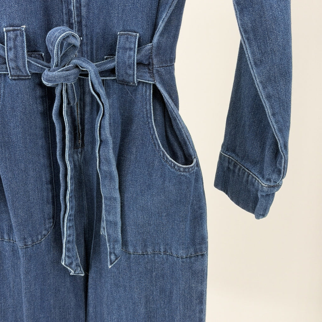 & Other Stories Dark Blue 100% Cotton Utility Tie Waist Boiler Suit