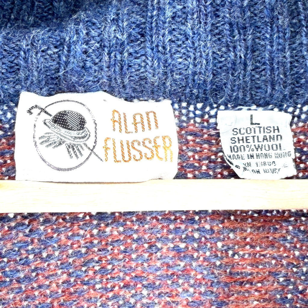 Vintage 80s Alan Flusser Blue Orange 100% Wool Plaid Double Breasted Cardigan