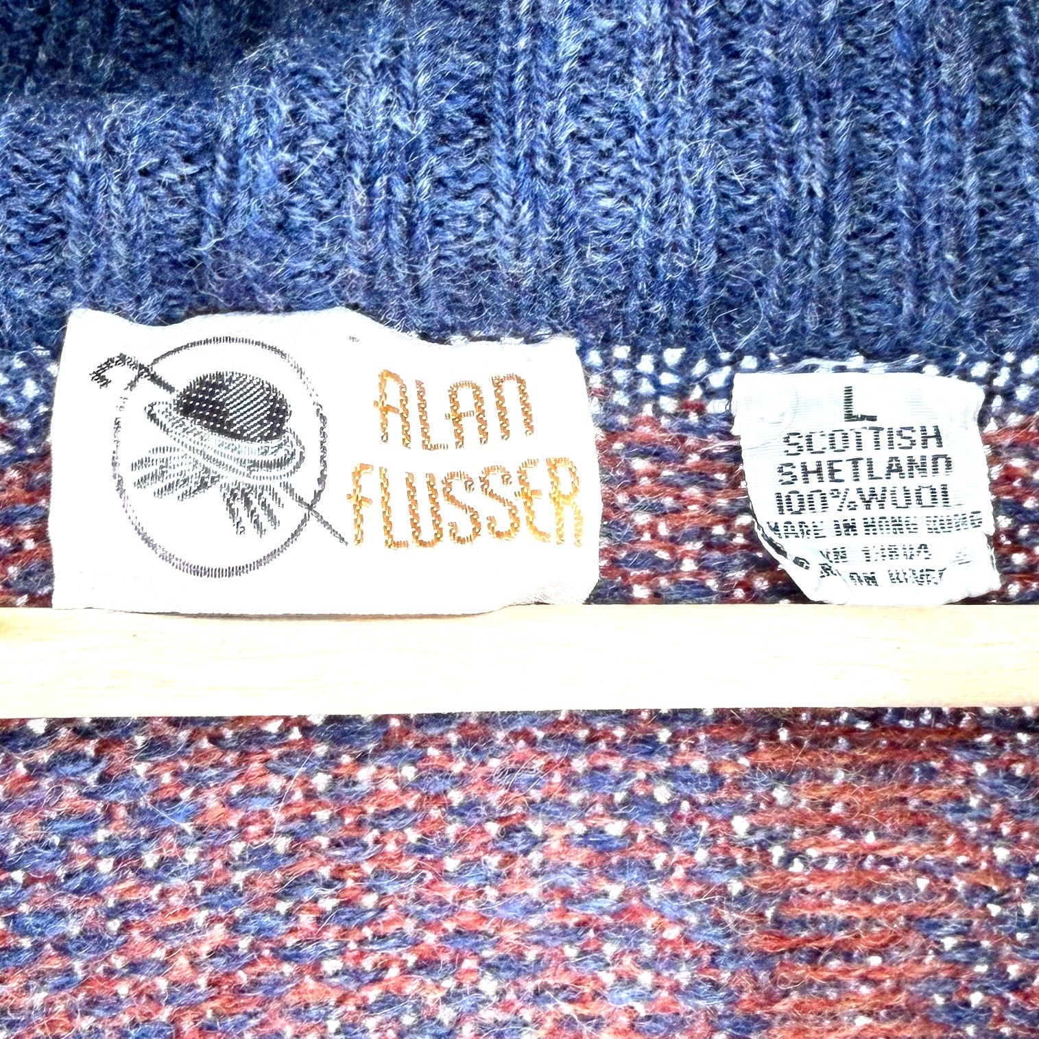 Vintage 80s Alan Flusser Blue Orange 100% Wool Plaid Double Breasted Cardigan