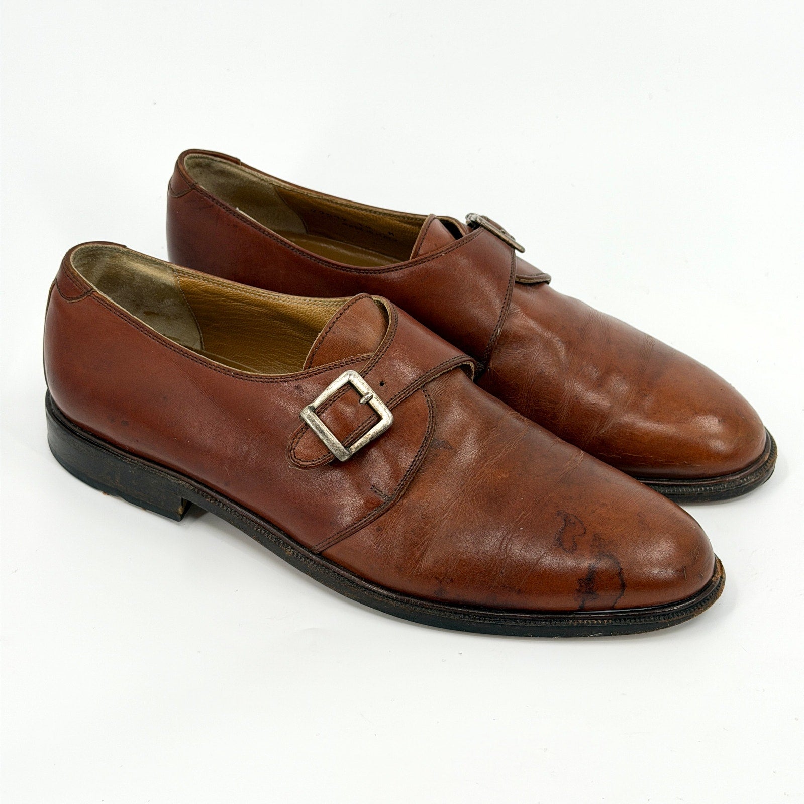 Vintage 90s Italian Brown Genuine Leather Monk Strap Shoes