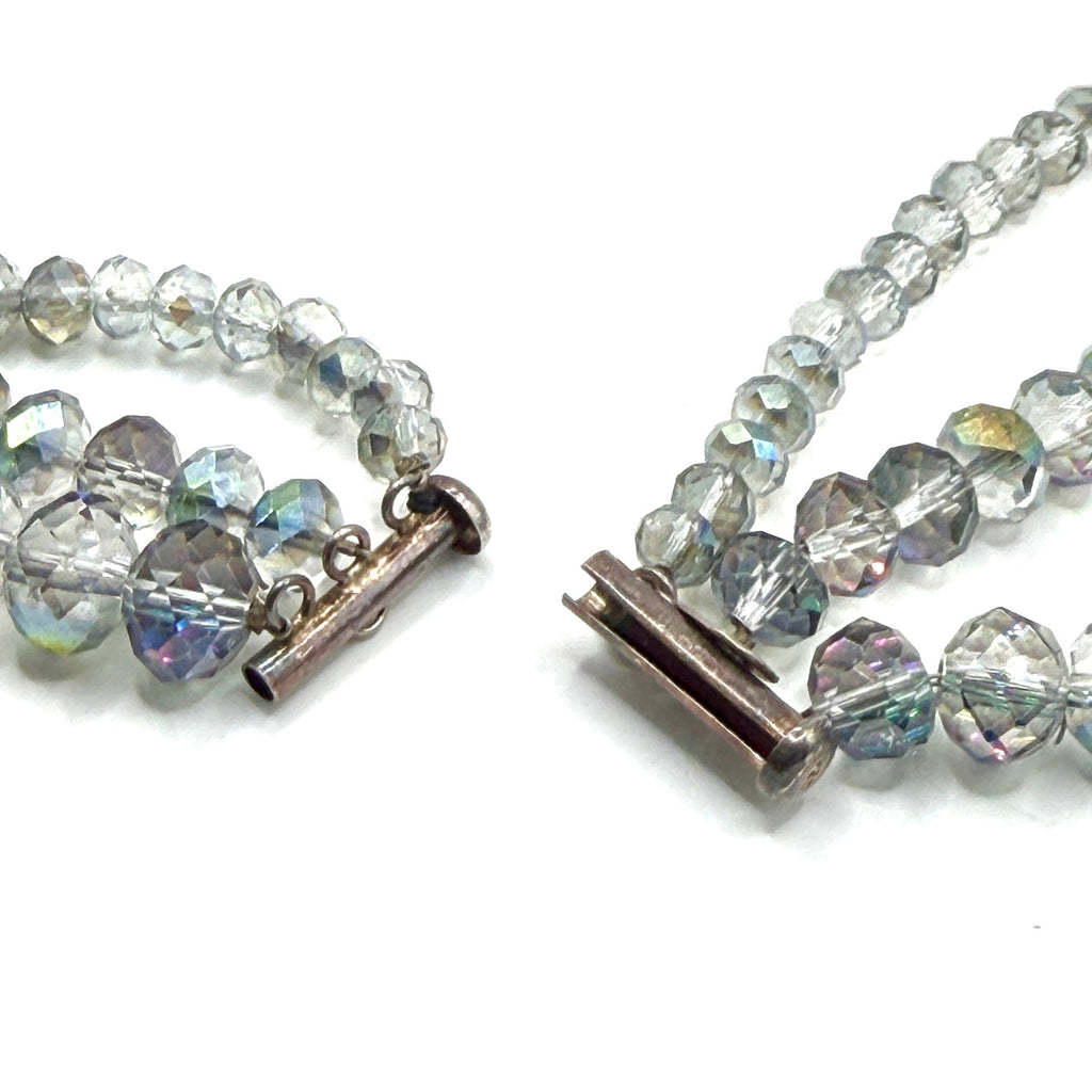 Vintage 90s Donna Dressler Signed Sterling AB Glass Crystal 3 Strand Necklace