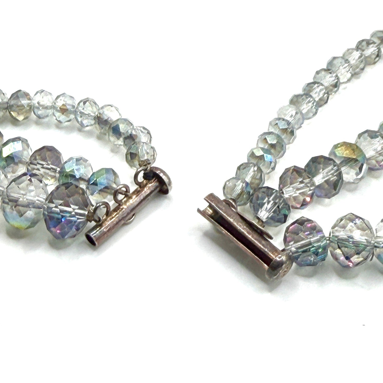 Vintage 90s Donna Dressler Signed Sterling AB Glass Crystal 3 Strand Necklace