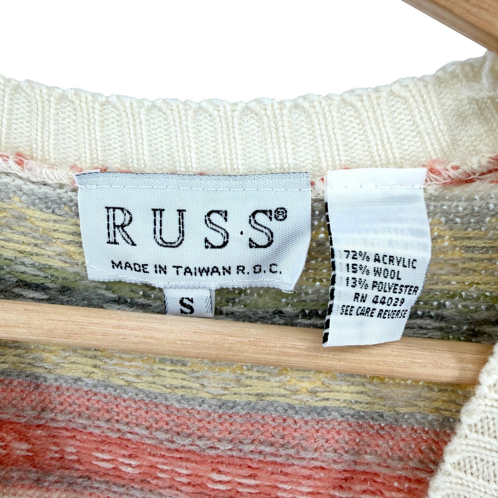 Vintage 80s RUSS Cream Pink Fair Isle Sweater Vest