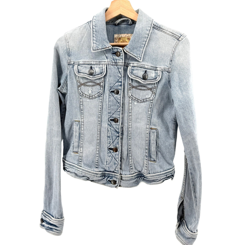 Vintage Y2K Abercrombie & Fitch Light Blue Distressed Cropped Denim Jacket