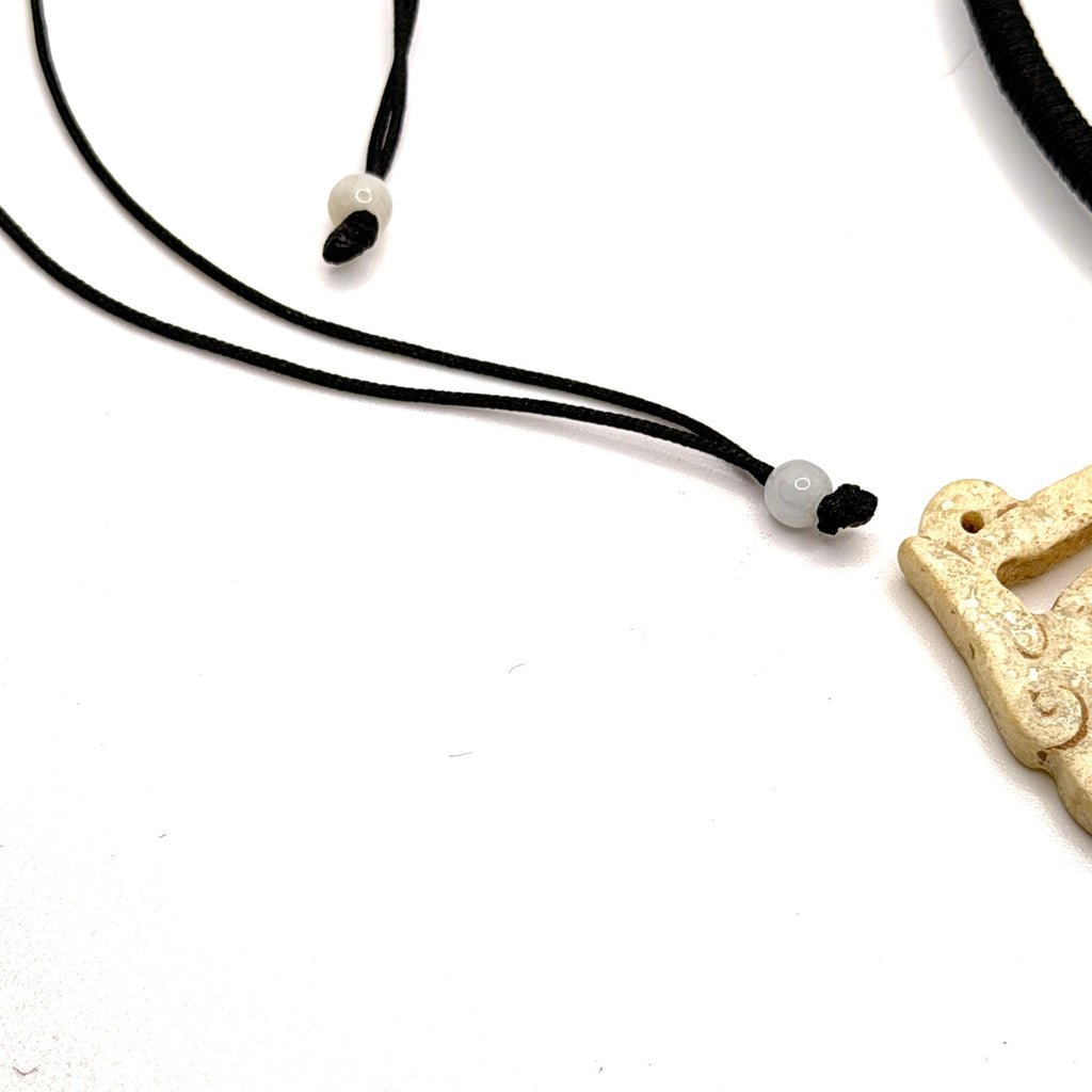 Hand Carved Cream Stone Chinese Dragon Huang Necklace