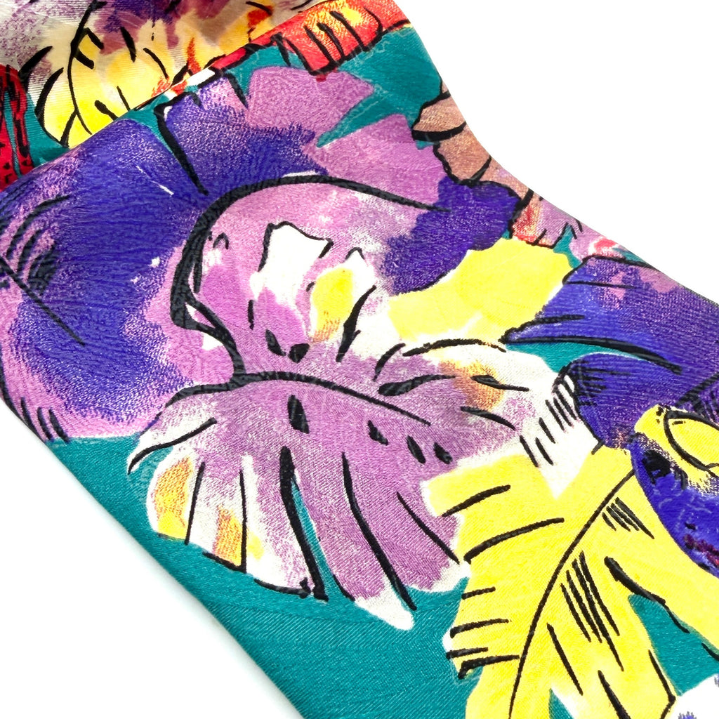 Vintage 90s Charleston Tie Rack Teal 100% Silk Tropical Parrot Print Necktie