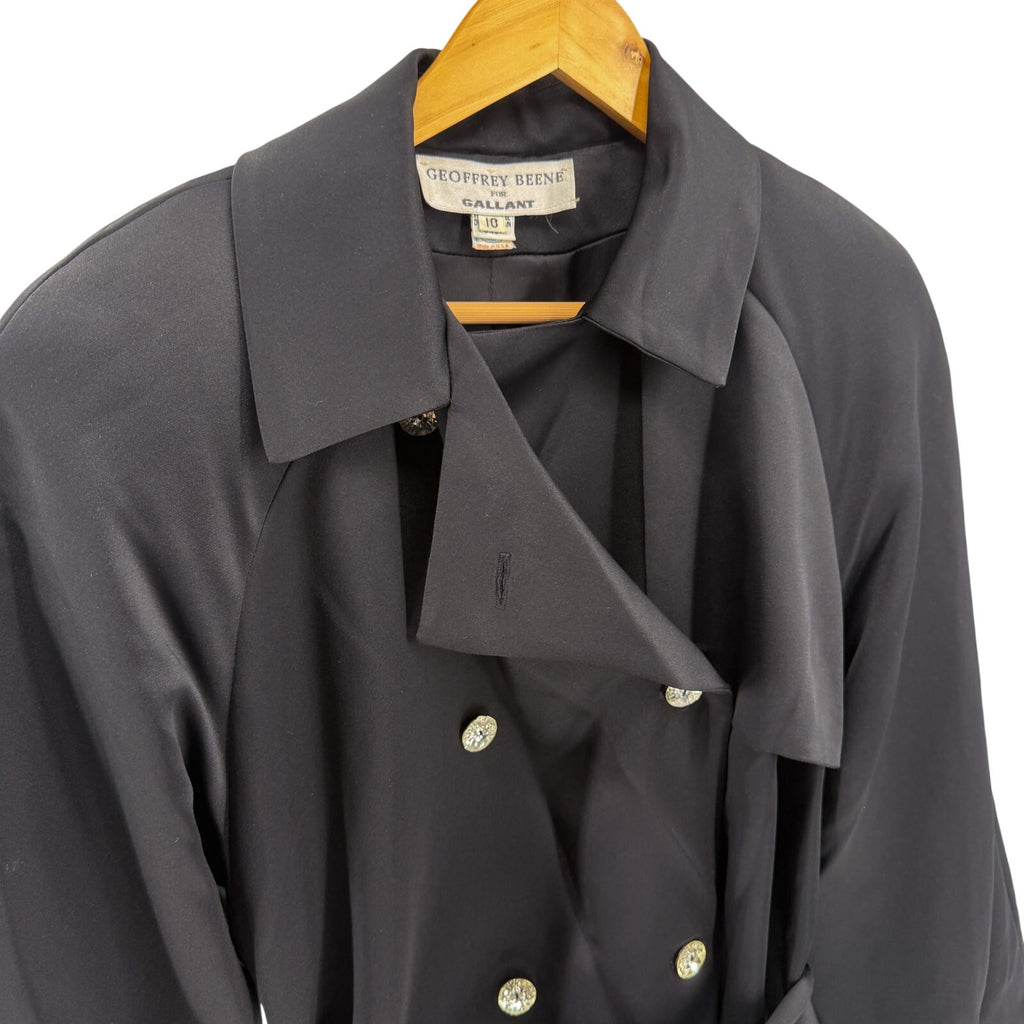Vintage 80s Geoffrey Beene Gallant Black Jeweled Button Evening Trench Coat