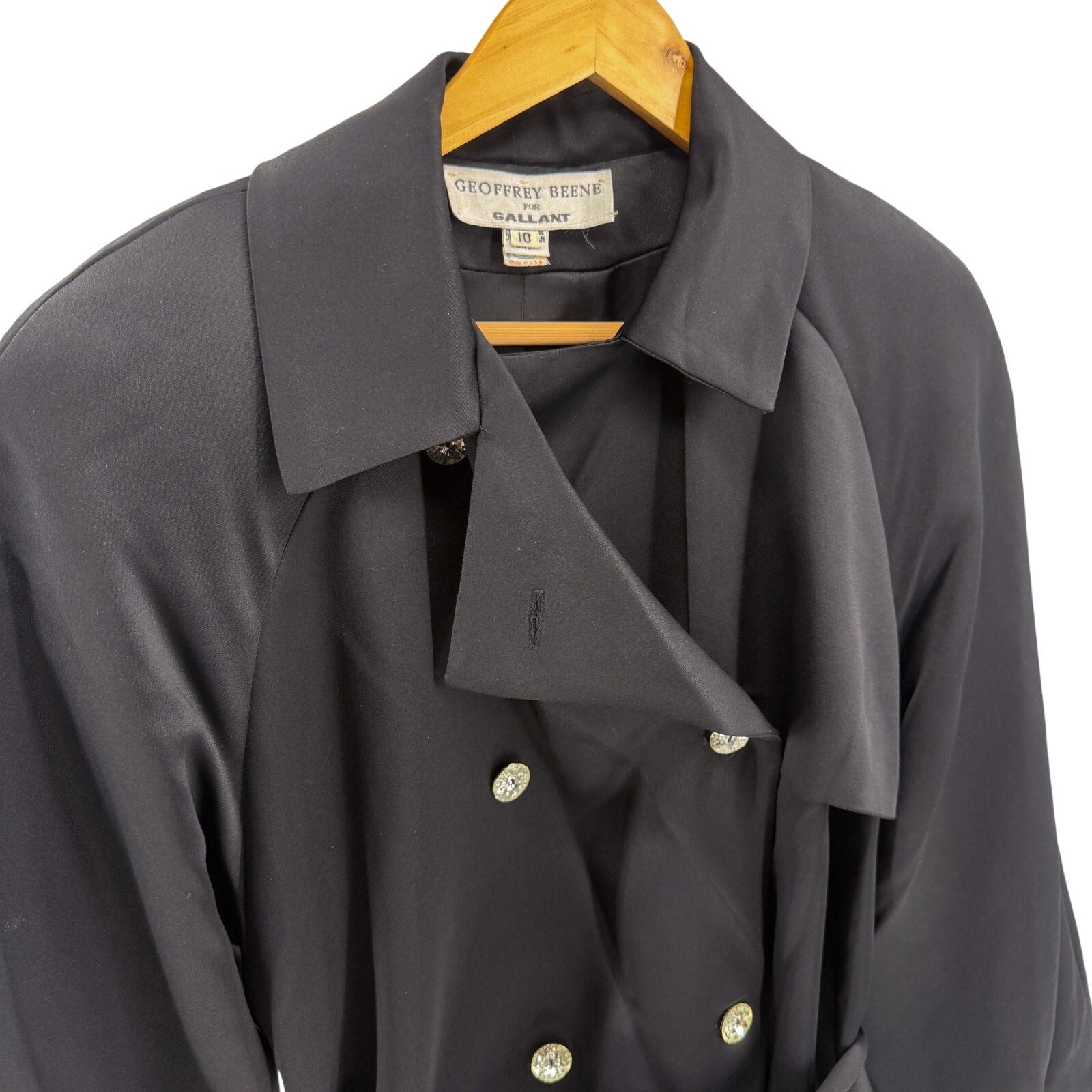 Vintage 80s Geoffrey Beene Gallant Black Jeweled Button Evening Trench Coat