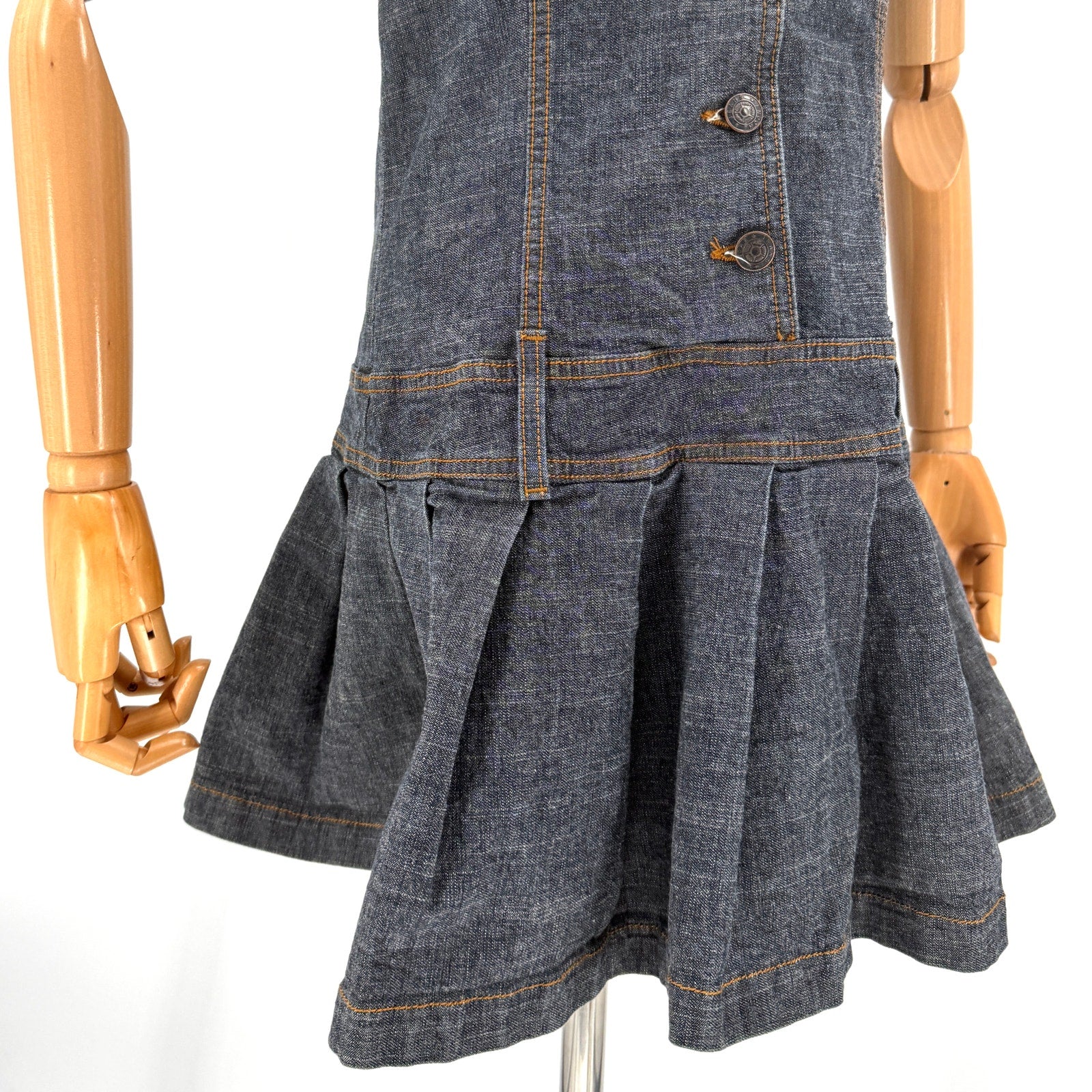 Vintage Y2K Encore Jeans Dark Wash Drop Waist Pleated Skirt Mini Dress