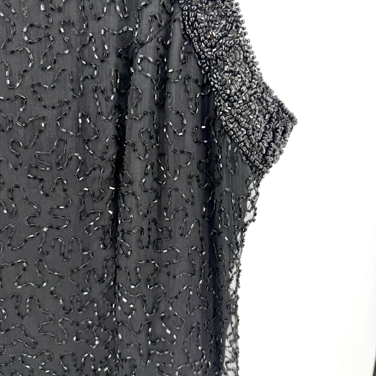 Vintage 90s Lawrence Kazar Black 100% Silk Beaded Cocktail Gown
