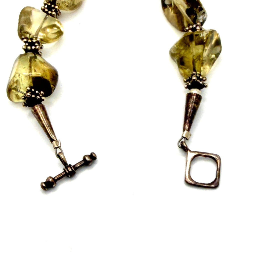 Vintage 90s Sunburst Trading Co. Citrine Sterling Silver Ladybug Toggle Bracelet