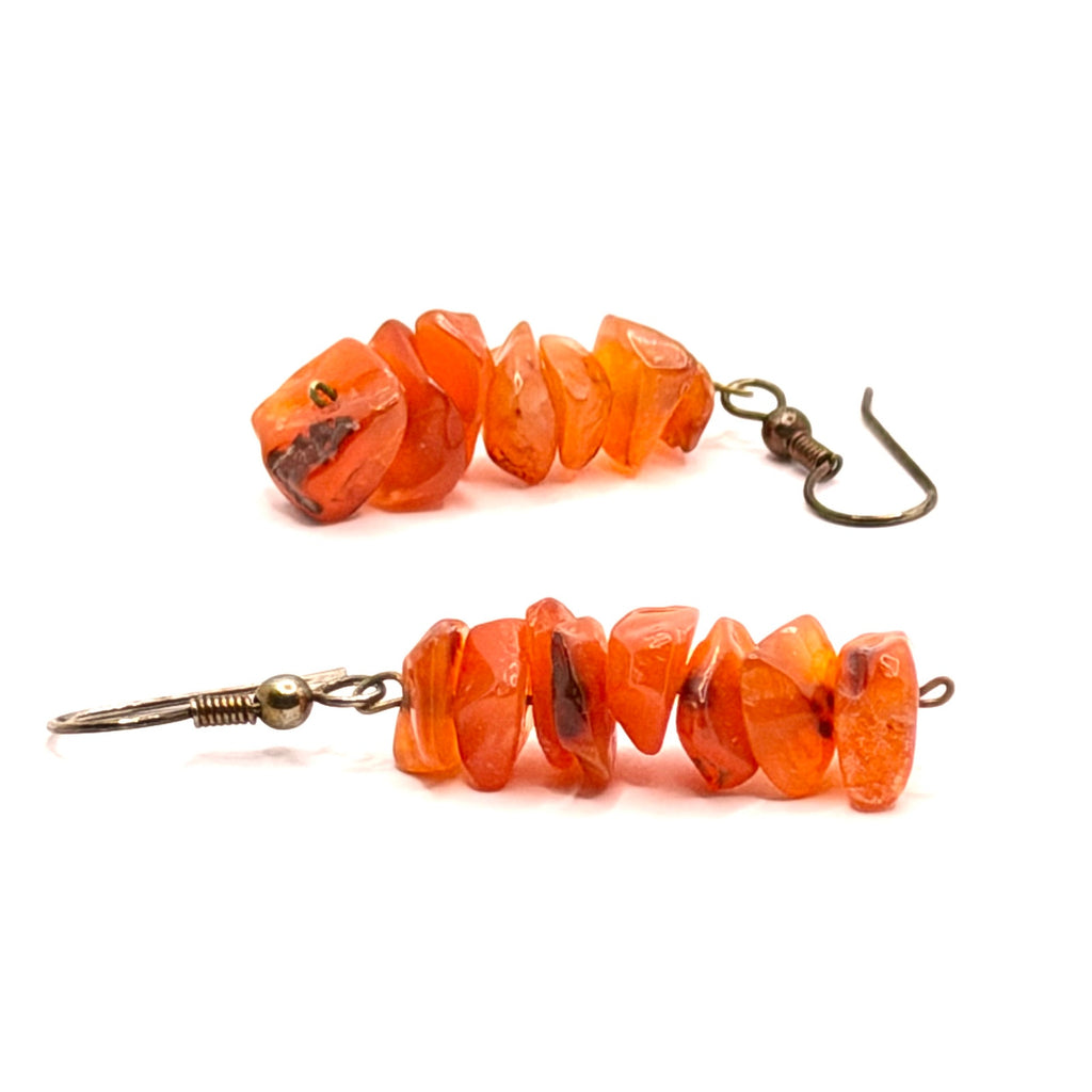 Vintage 90s Orange Carnelian Boho Chunky Stone Drop Earrings