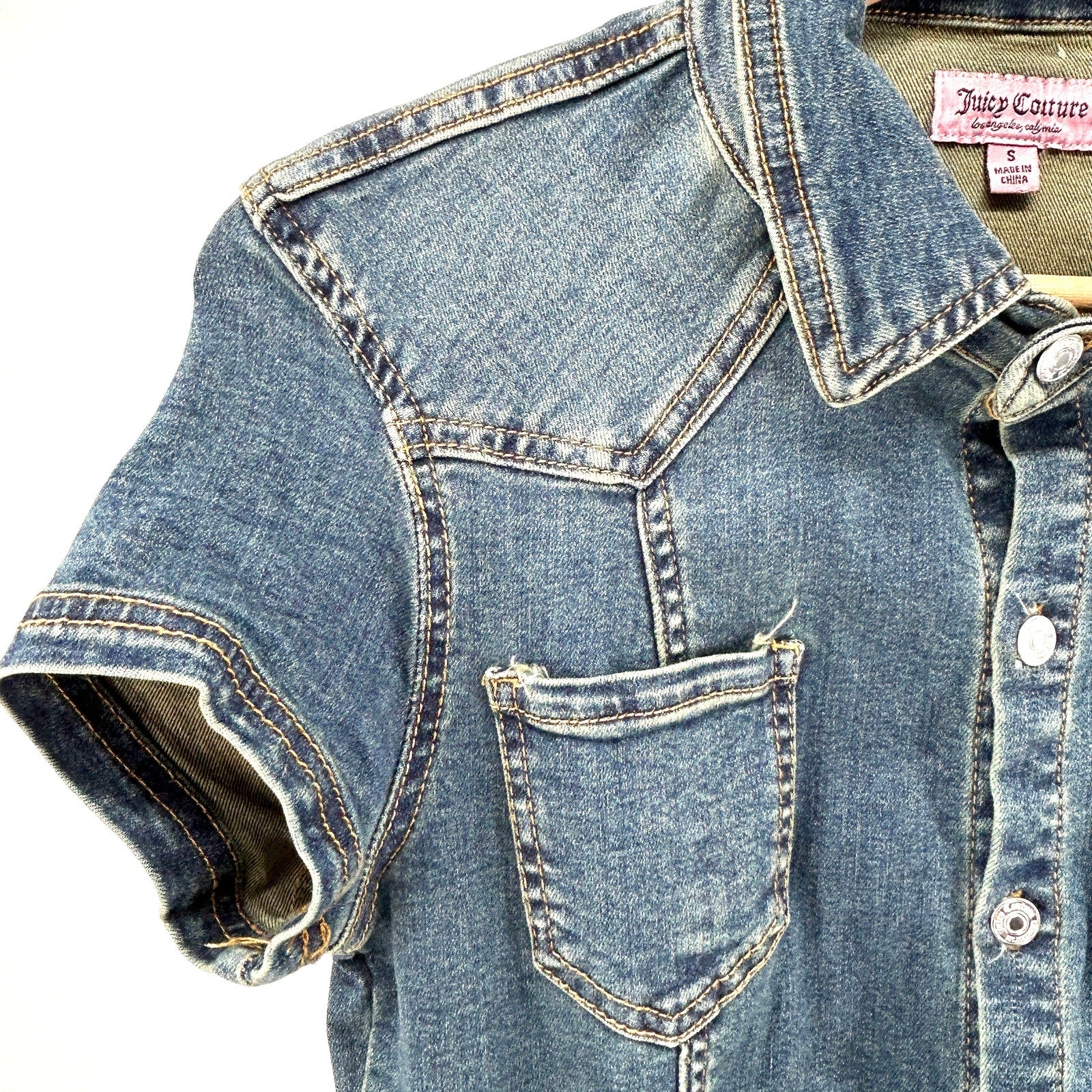 Vintage Y2K Juicy Couture Blue Denim Flared Leg Short Sleeve Jumpsuit