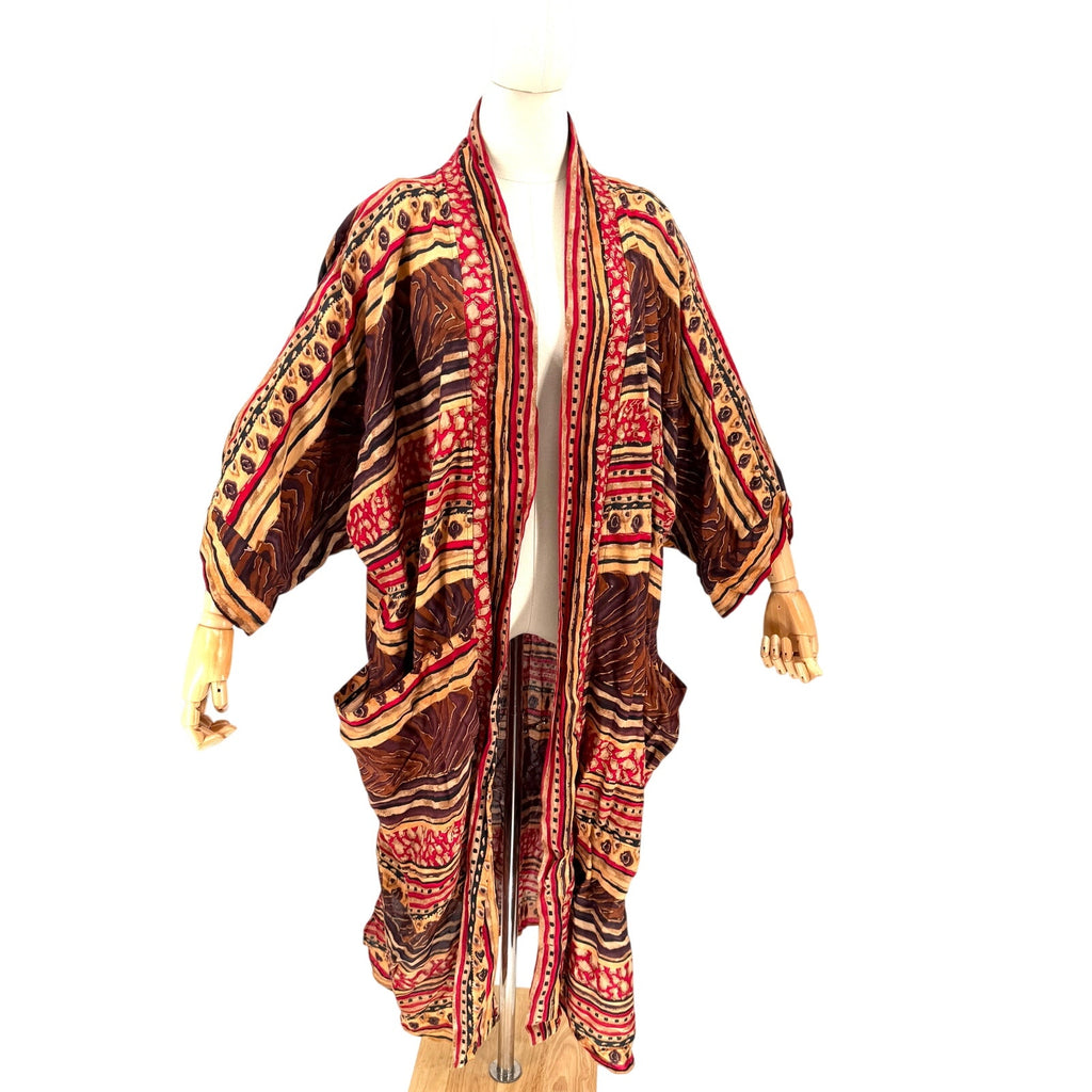 Vintage 80s Simply Heritage Tribal Leopard Print Rayon Duster Kimono