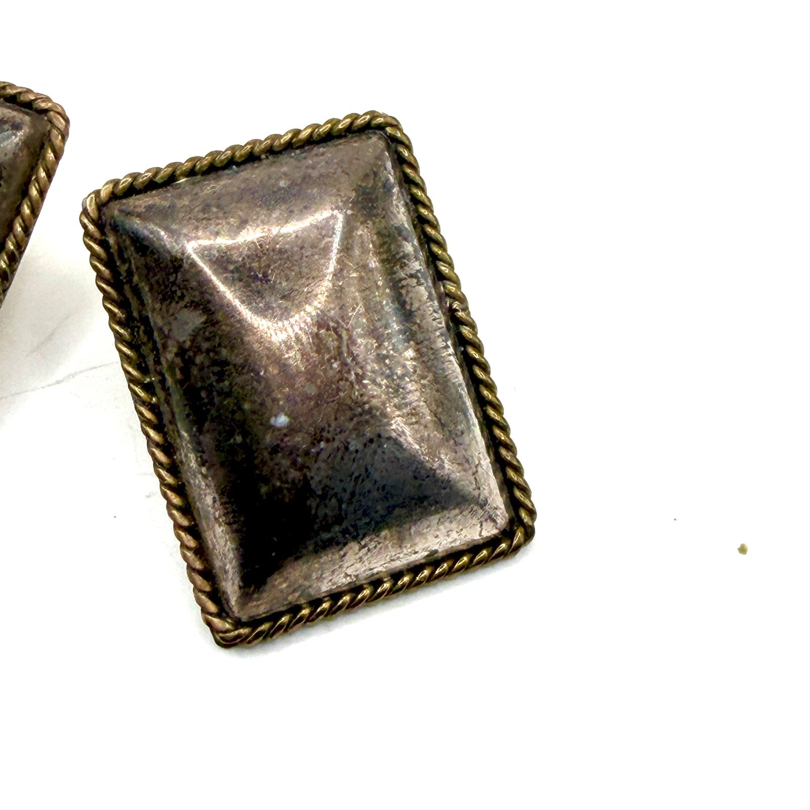 Vintage 90s Stamped Mexico 925 Sterling Silver Brass Rope Trim Post Earrings