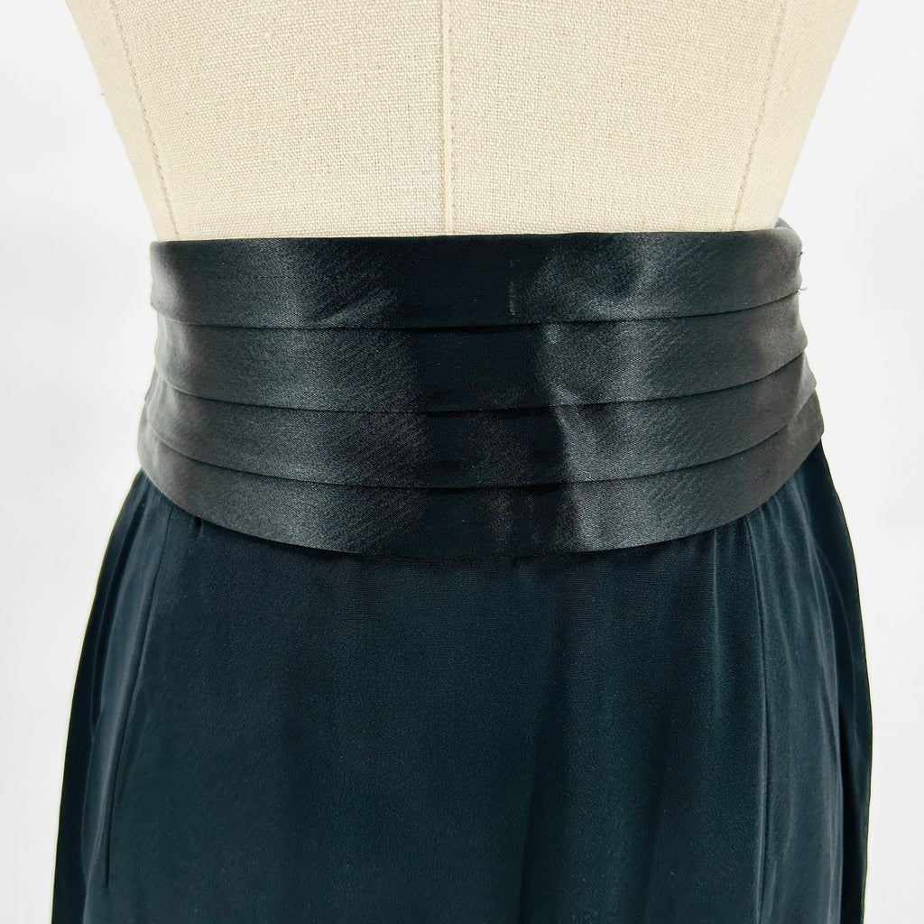 Vintage 80s Blackie Oleg Cassini Black Satin Cummerbund Maxi Skirt