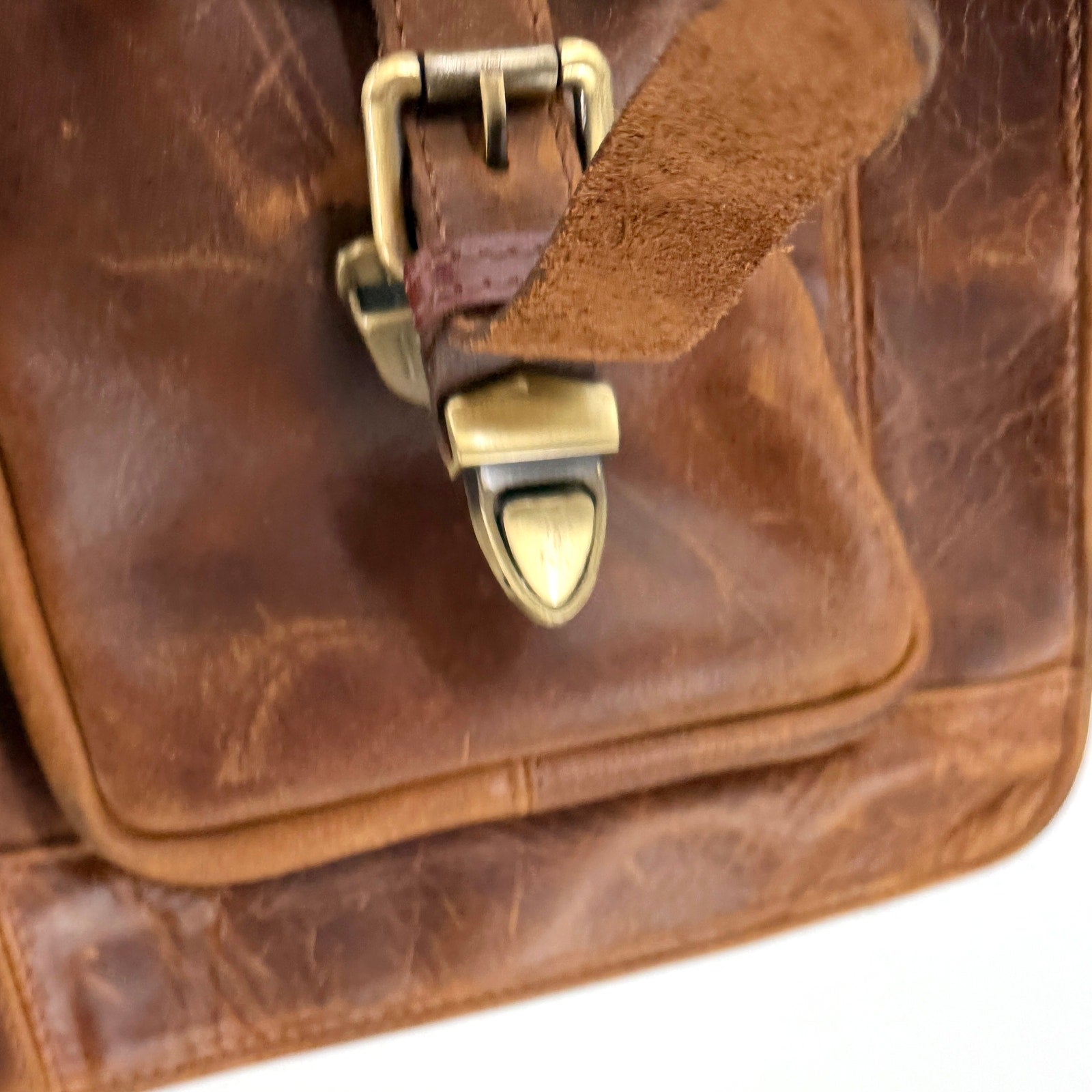 Vintage Y2K Distressed Brown Genuine Leather Heavy Messenger Briefcase Bag