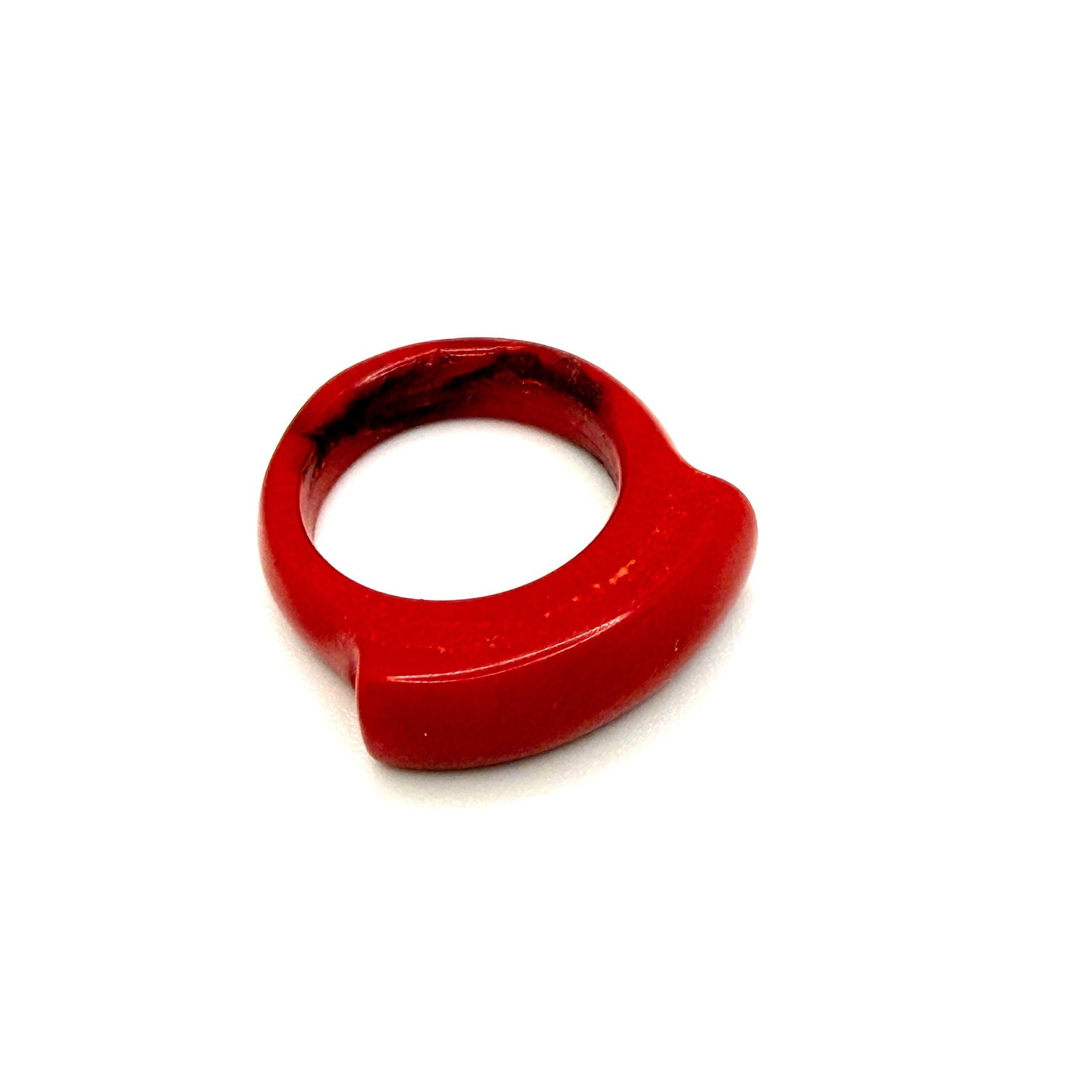 Vintage 90s Red Carved Natural Coral Minimalist Statement Ring