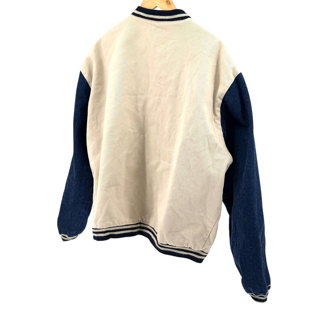 Vintage 90s Tan Blue Denim Twill Reversible Varsity Jacket