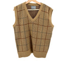 Vintage 80s Le Tigre Tan Plaid Prep V-Neck Sweater Vest
