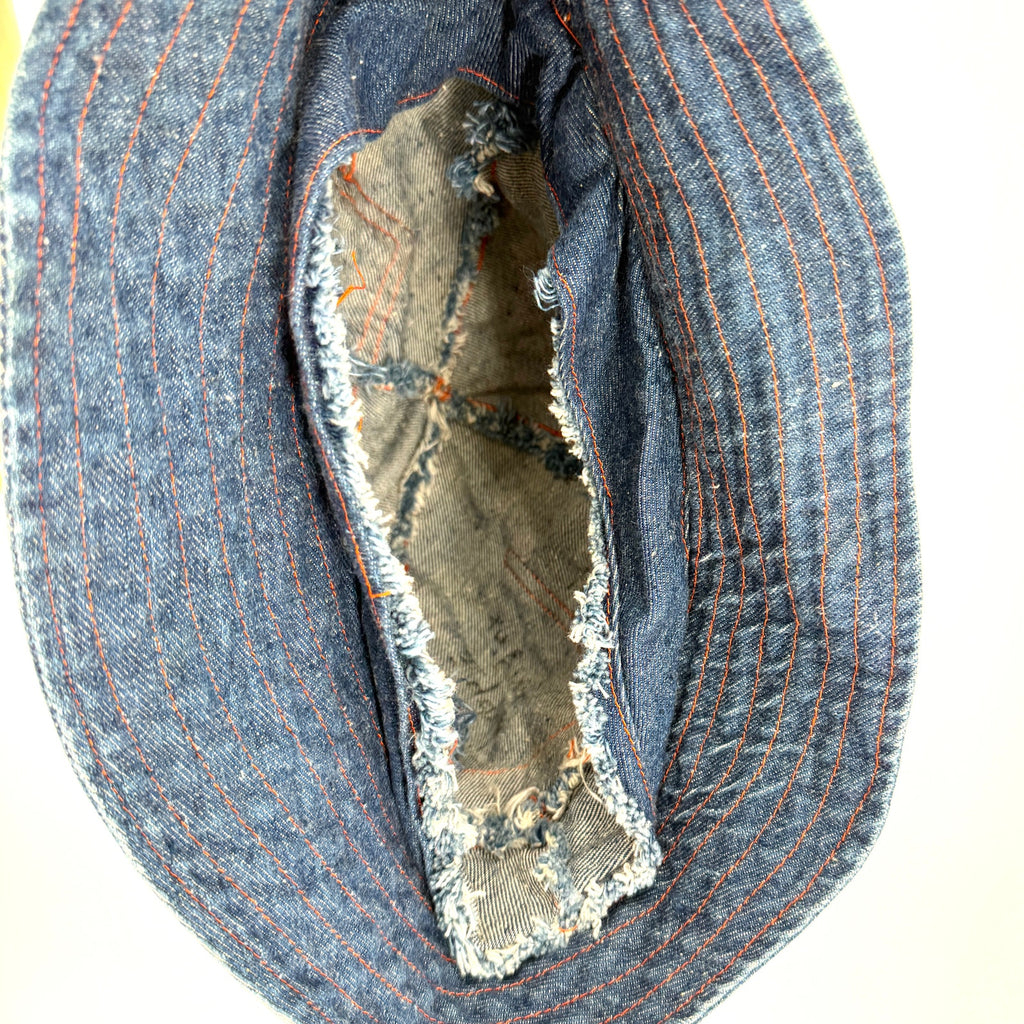 Vintage 70s Handmade Blue Denim Steel Zipper Utility Bucket Hat
