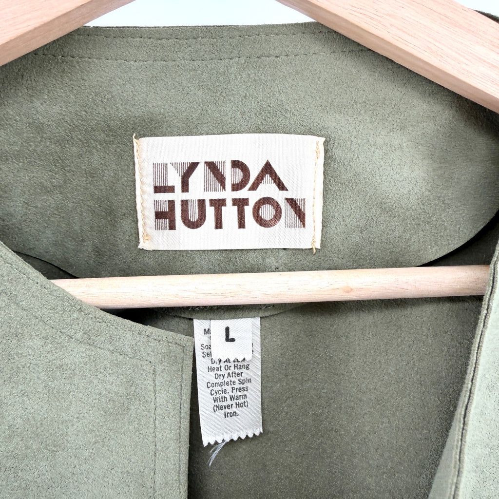 Vintage 80s Linda Hutton Sage Green Faux Suede Zip Jacket