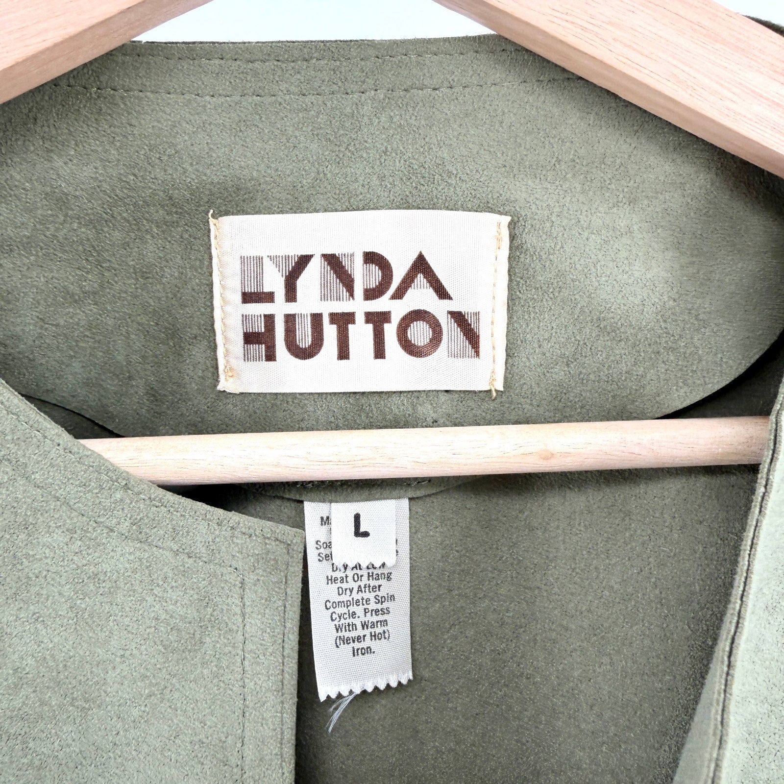 Vintage 80s Linda Hutton Sage Green Faux Suede Zip Jacket