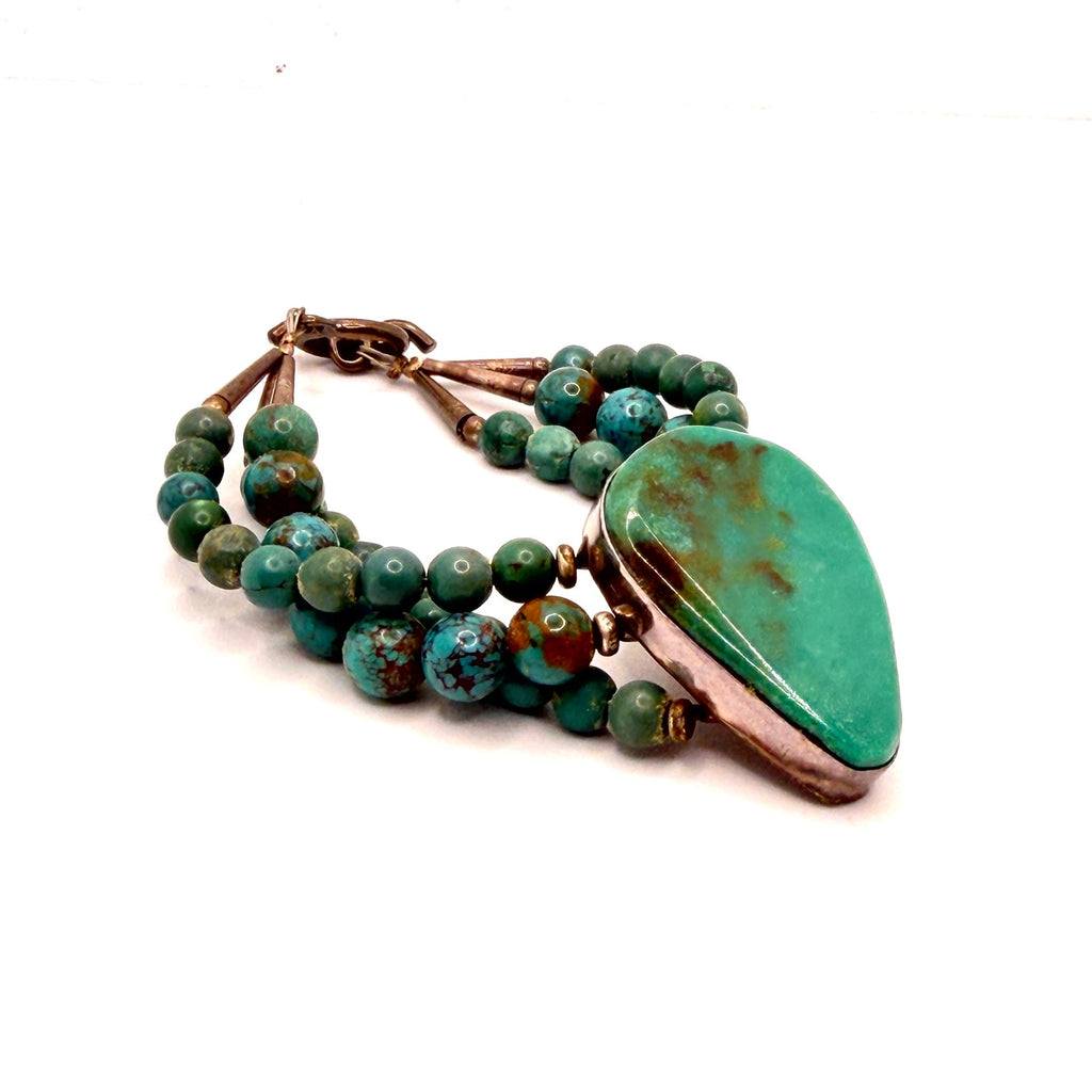 Vintage 90s Stamped Sterling Silver Blue Green Turquoise Triple Strand Bracelet