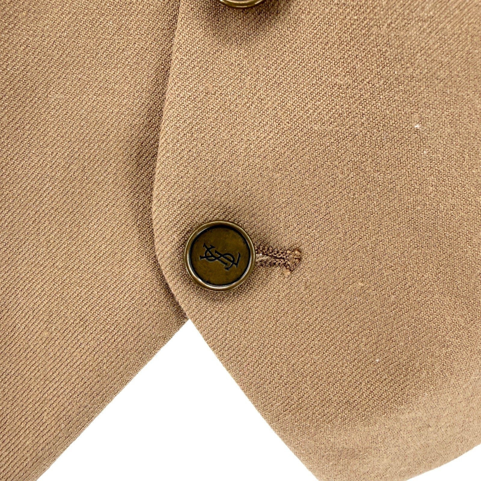 Vintage 80s YSL Beige 100% Wool Logo Button Waistcoat Vest