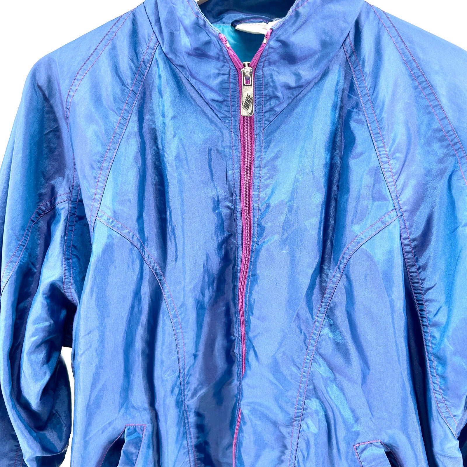 Vintage 90s Nike Blue Iridescent Full Zip Athletic Windbreaker Jacket