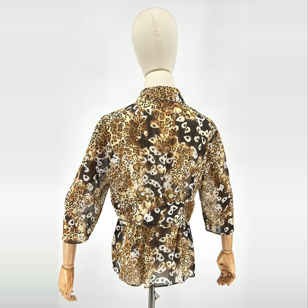 Essentials by Milano Leopard Print Sheer Peplum Blouse