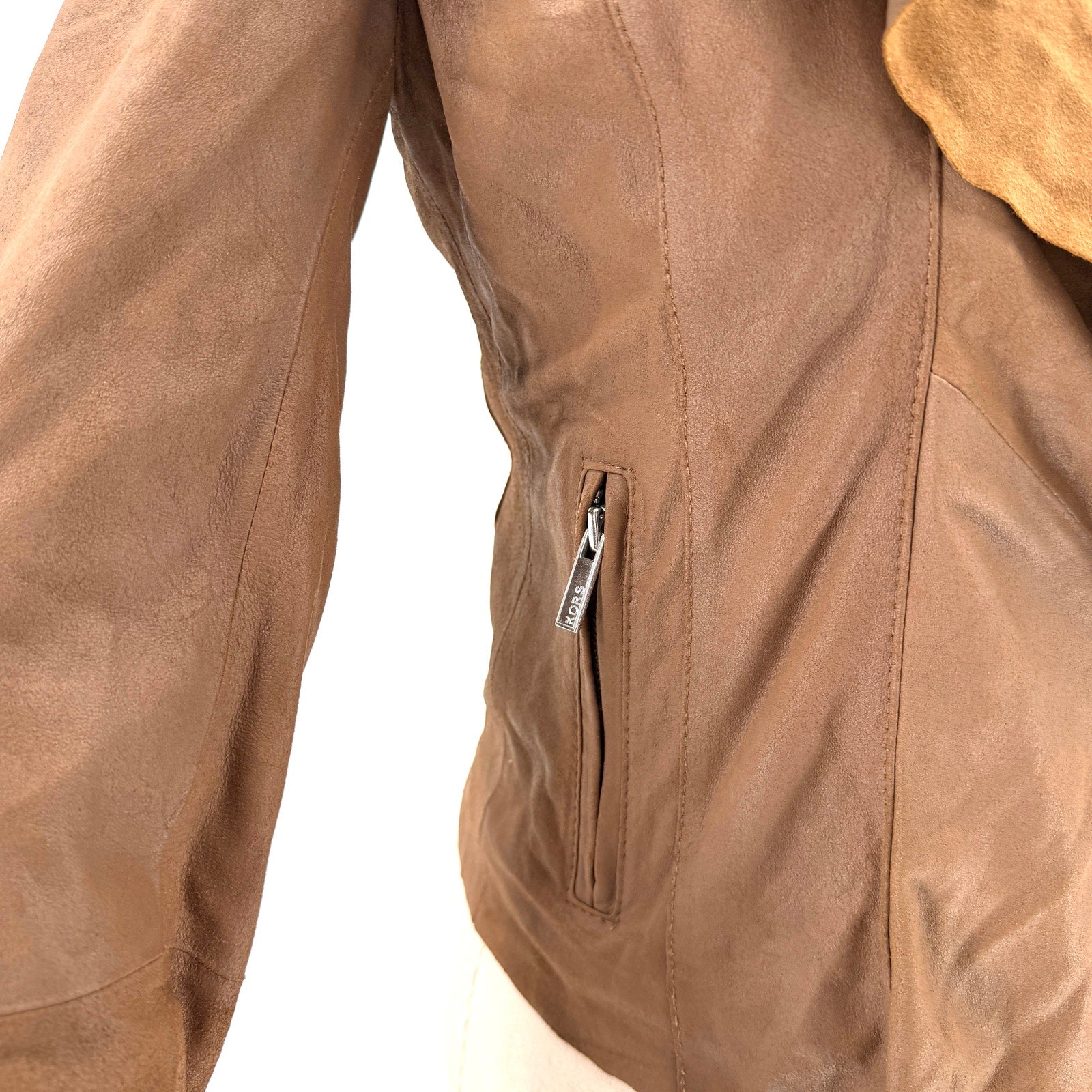 Vintage Y2K Kors by Michael Kors Brown Genuine Leather Soft Draped Moto Jacket