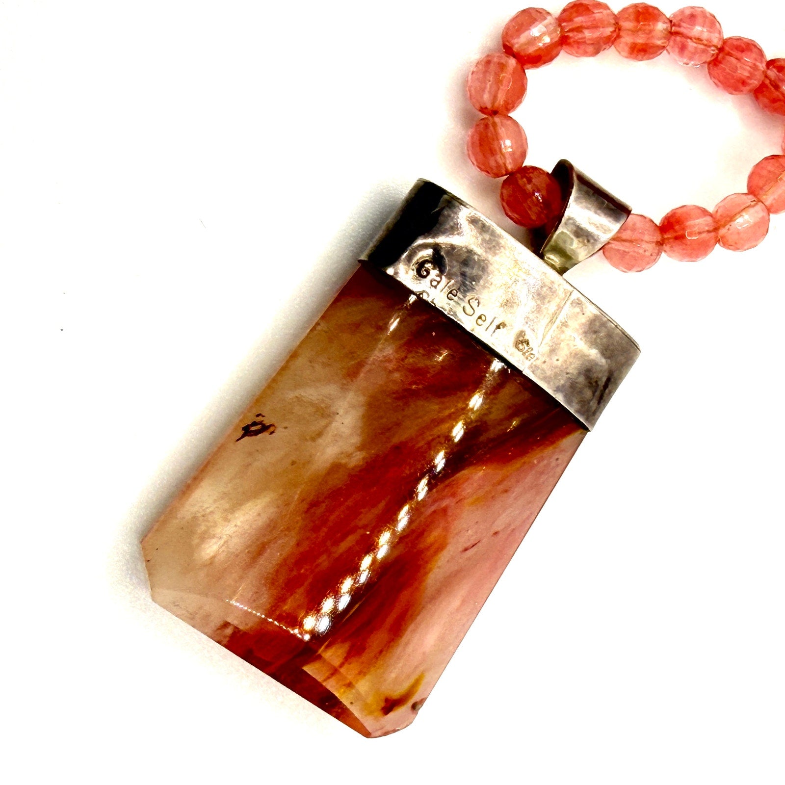 Vintage 90s Gale Self Sterling Rutilated Strawberry Quartz Choctaw Necklace