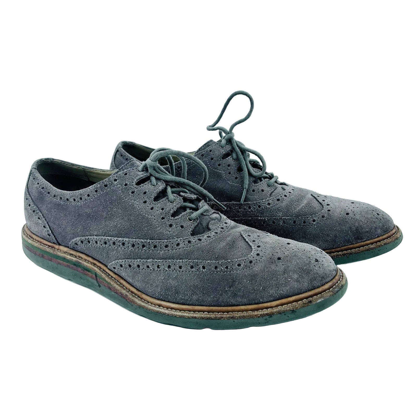Vintage Y2K Cole Haan Gray Suede Wingtip Brogue Oxford Dress Shoes